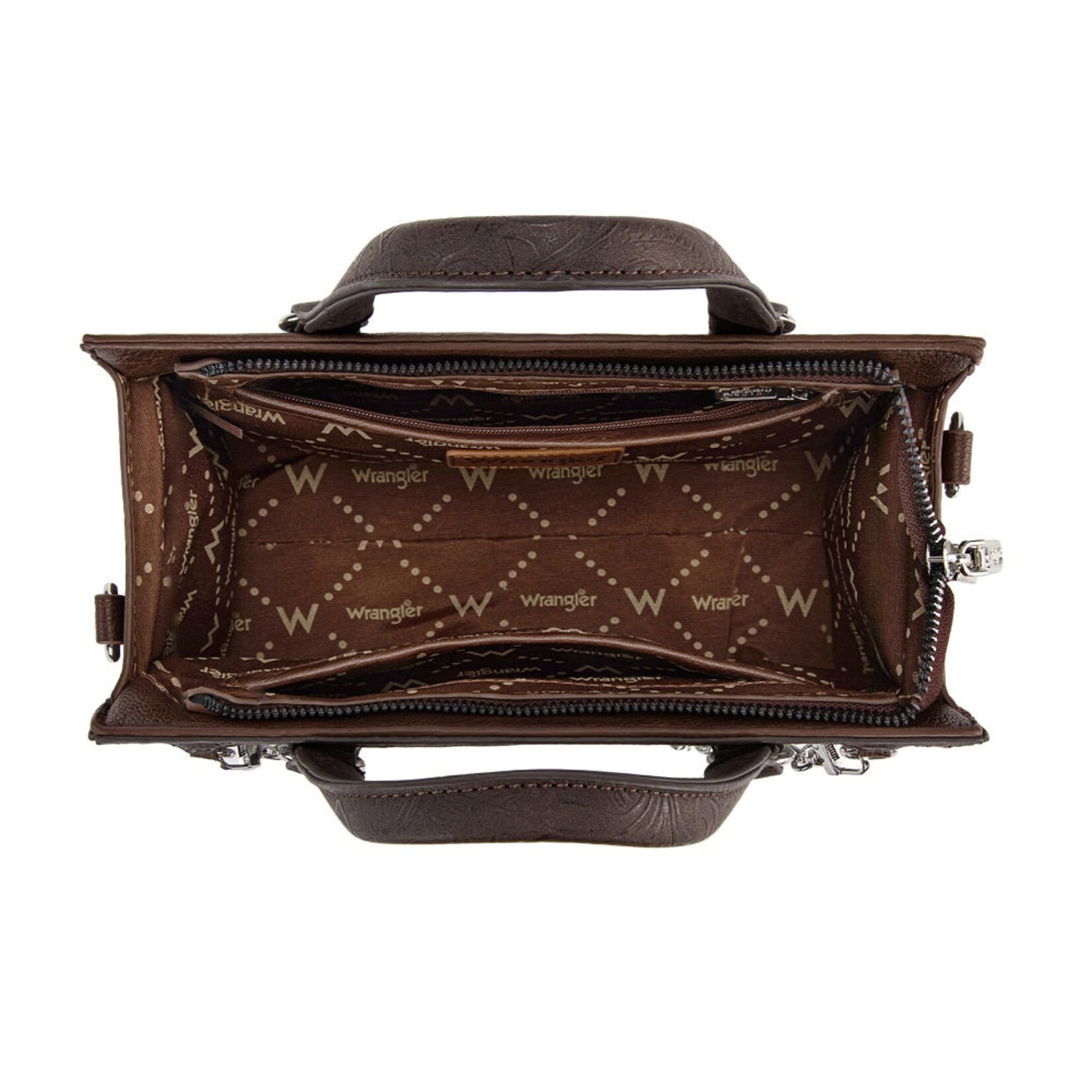 Wrangler WG-HB-455-8130CF - Coffee - Wrangler Western Chic Lace with Chain Charm Satchel/Crossbody Bag