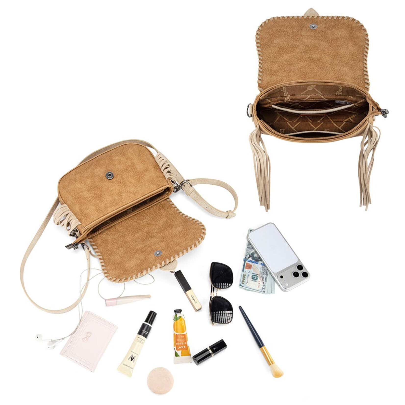 Wrangler WG454-2003BR - Brown - Wrangler Braided Tassel Saddle Crossbody Bag
