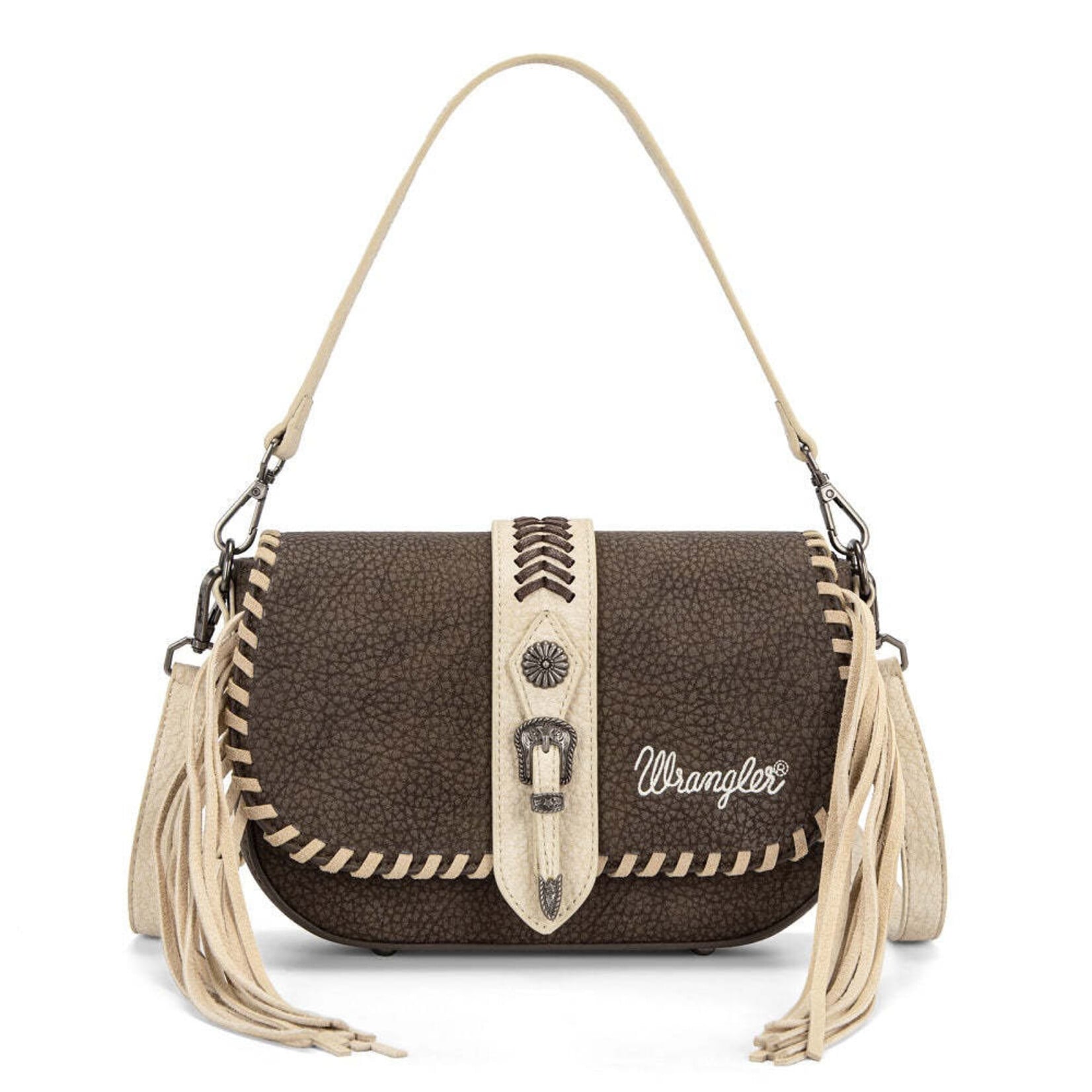 Wrangler WG454-2003CF - Coffee - Wrangler Braided Tassel Saddle Crossbody Bag