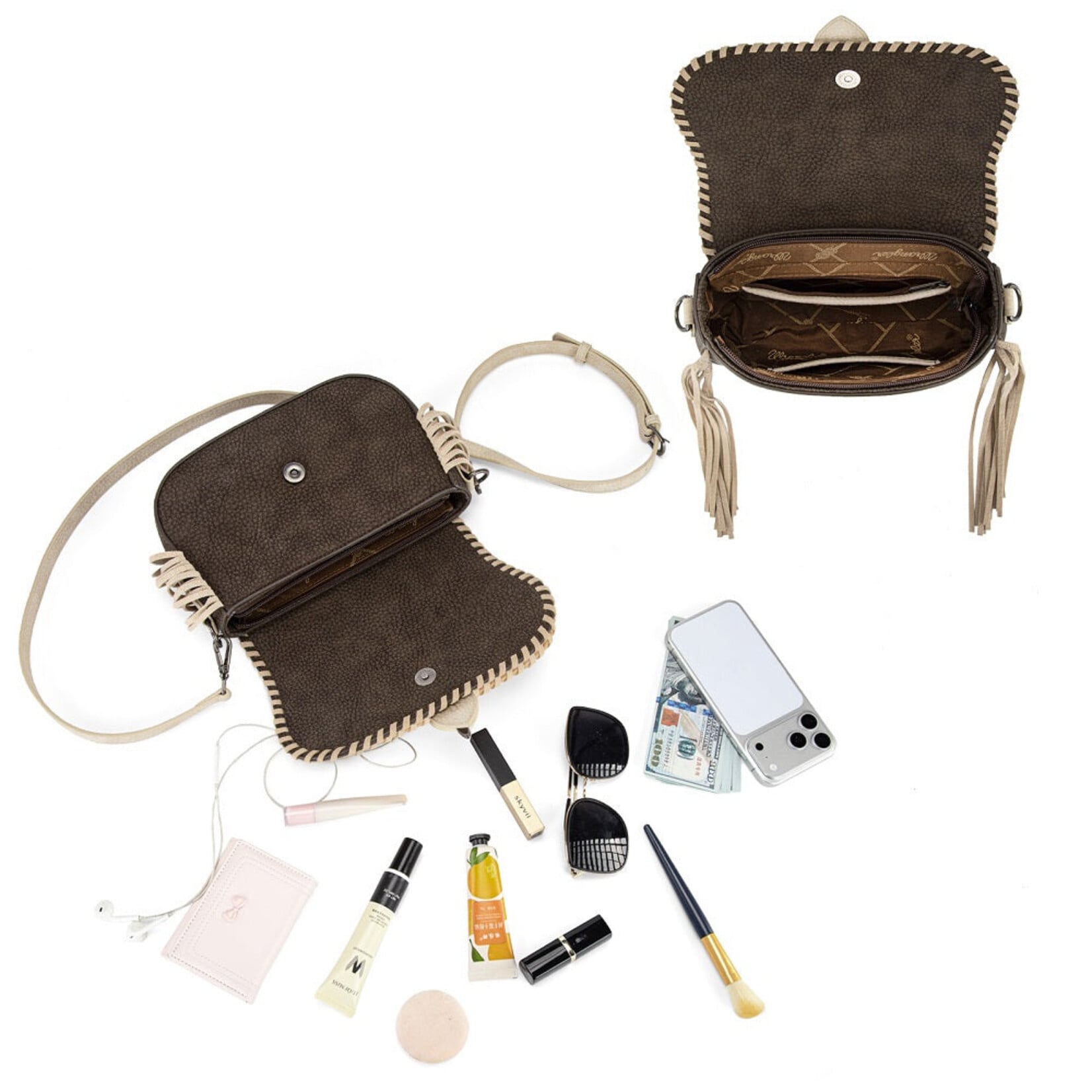 Wrangler WG454-2003CF - Coffee - Wrangler Braided Tassel Saddle Crossbody Bag