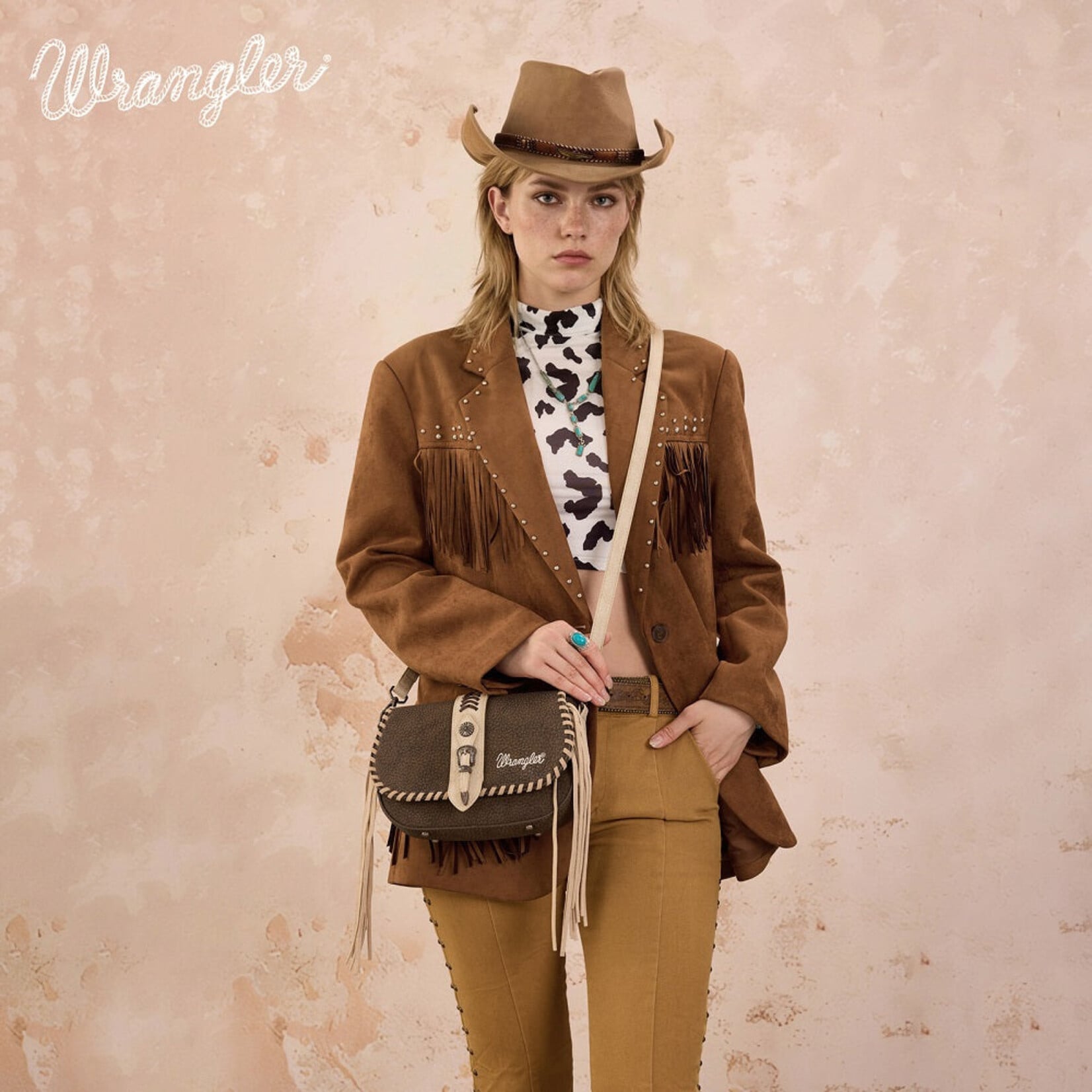 Wrangler WG454-2003CF - Coffee - Wrangler Braided Tassel Saddle Crossbody Bag