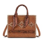 Wrangler WG310-8120BR - Brown - Wrangler Whipstitch Aztec Satchel/Crossbody with Scarf Handle