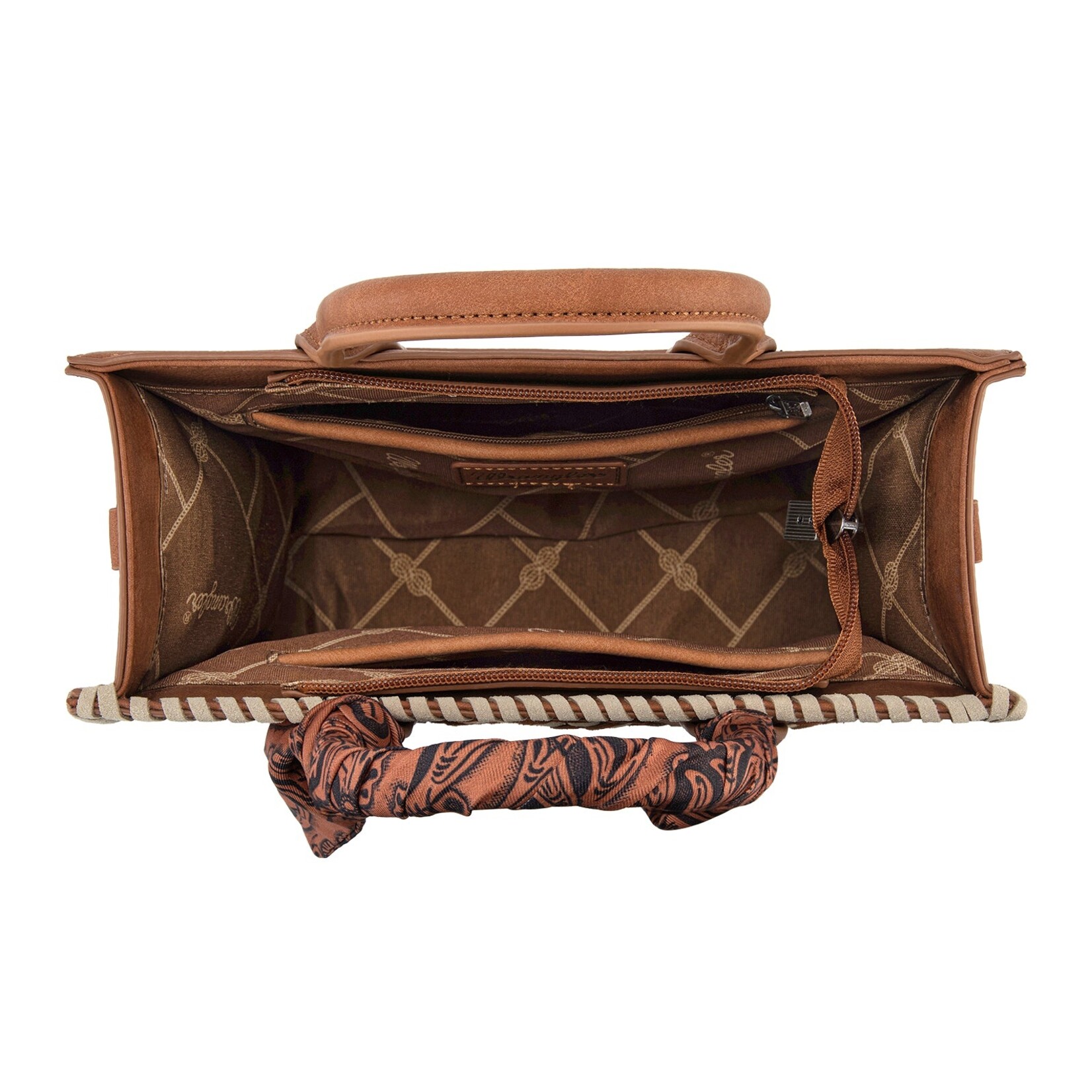 Wrangler WG310-8120BR - Brown - Wrangler Whipstitch Aztec Satchel/Crossbody with Scarf Handle