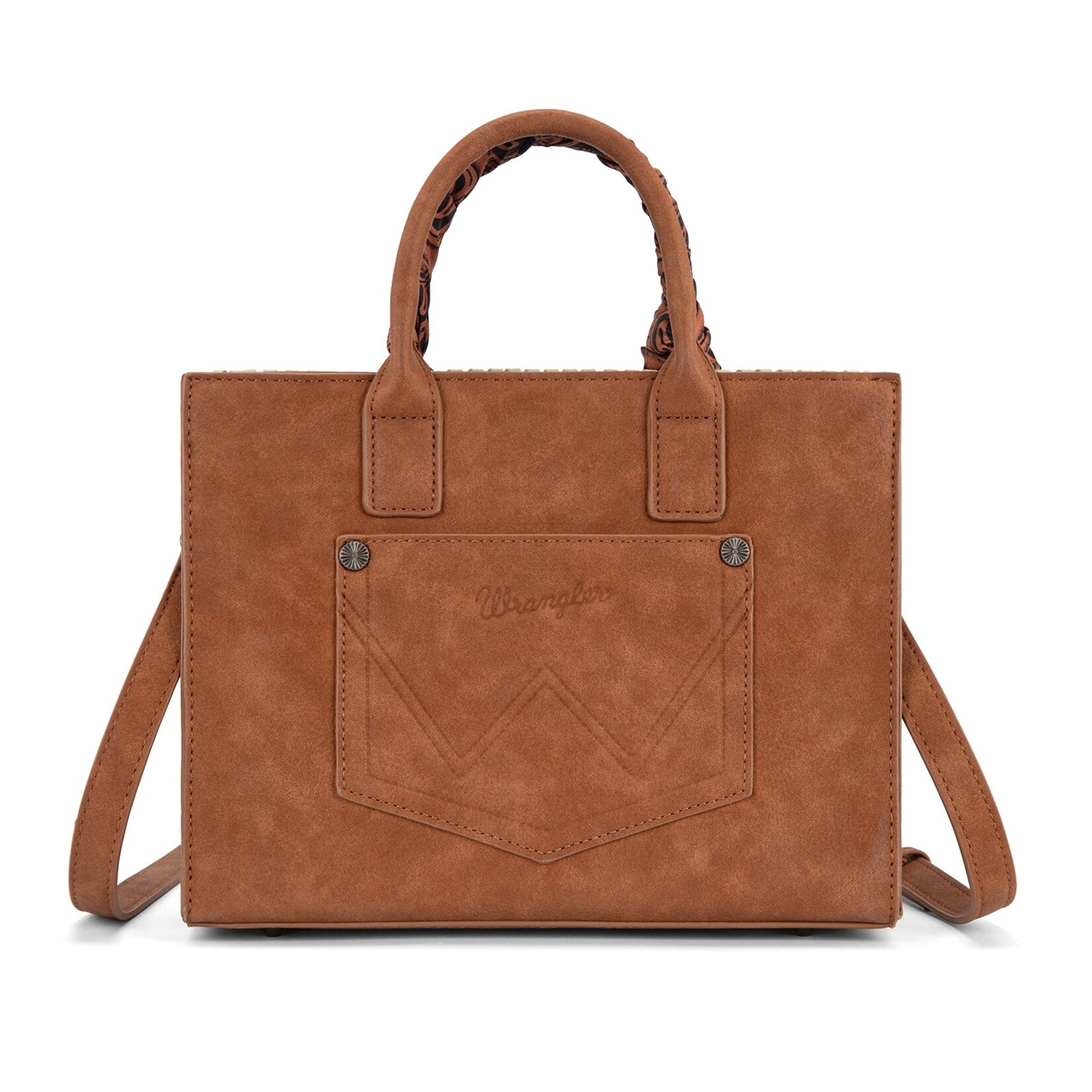 Wrangler WG310-8120BR - Brown - Wrangler Whipstitch Aztec Satchel/Crossbody with Scarf Handle
