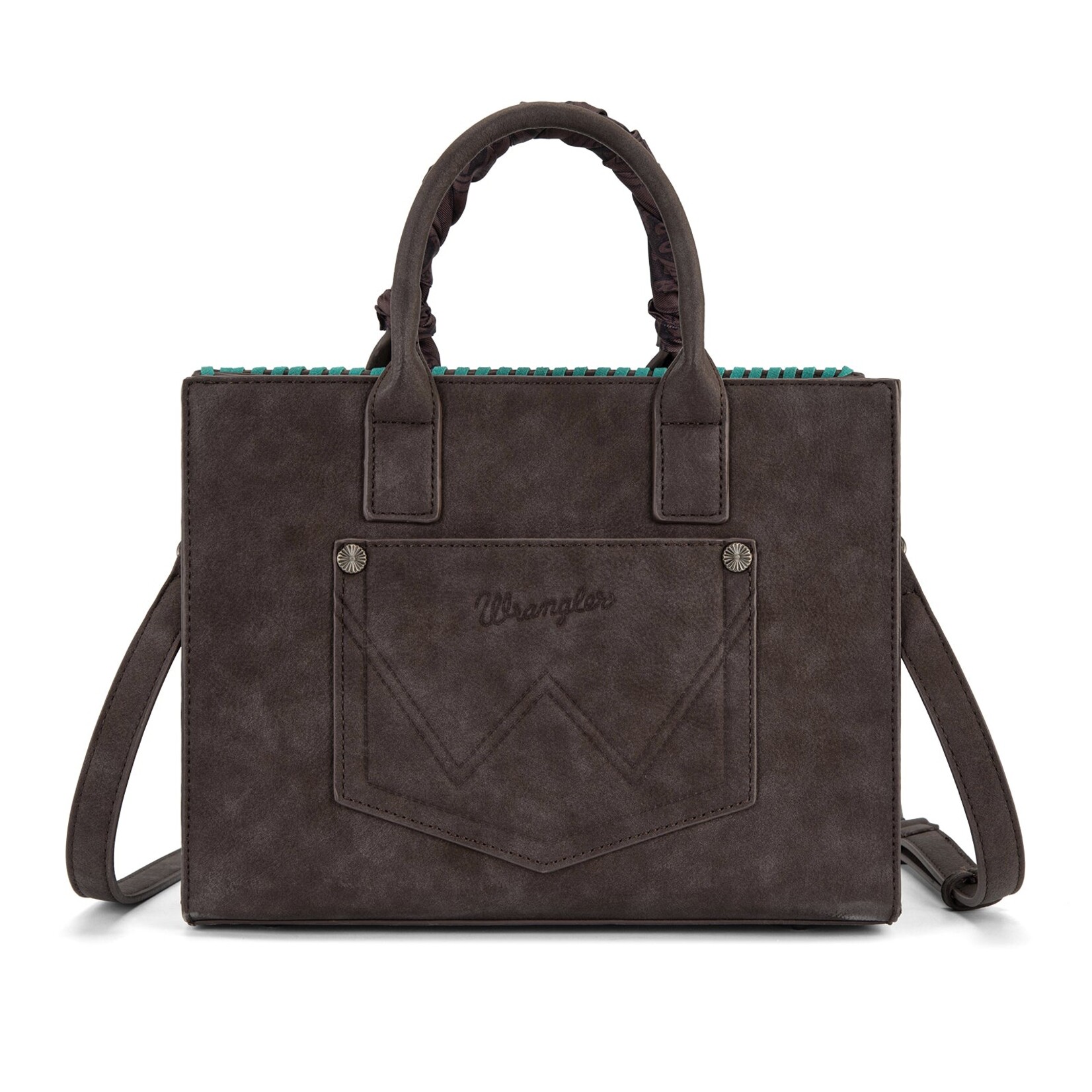 Wrangler WG310-8120CF - Coffee - Wrangler Whipstitch Aztec Satchel/Crossbody with Scarf Handle