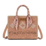 Wrangler WG310-8120DPK - Dark Pink - Wrangler Whipstitch Aztec Satchel/Crossbody with Scarf Handle