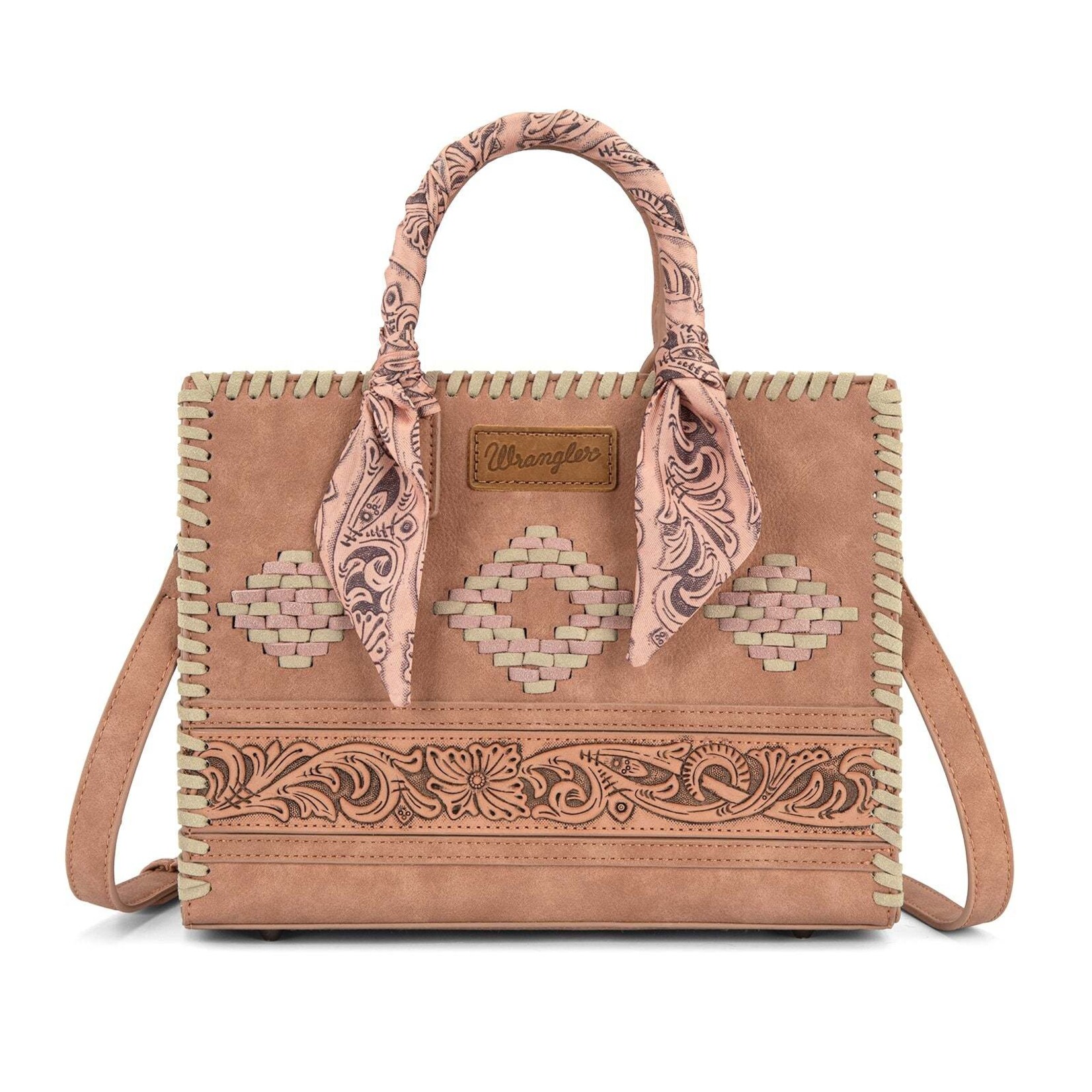 Wrangler WG310-8120DPK - Dark Pink - Wrangler Whipstitch Aztec Satchel/Crossbody with Scarf Handle
