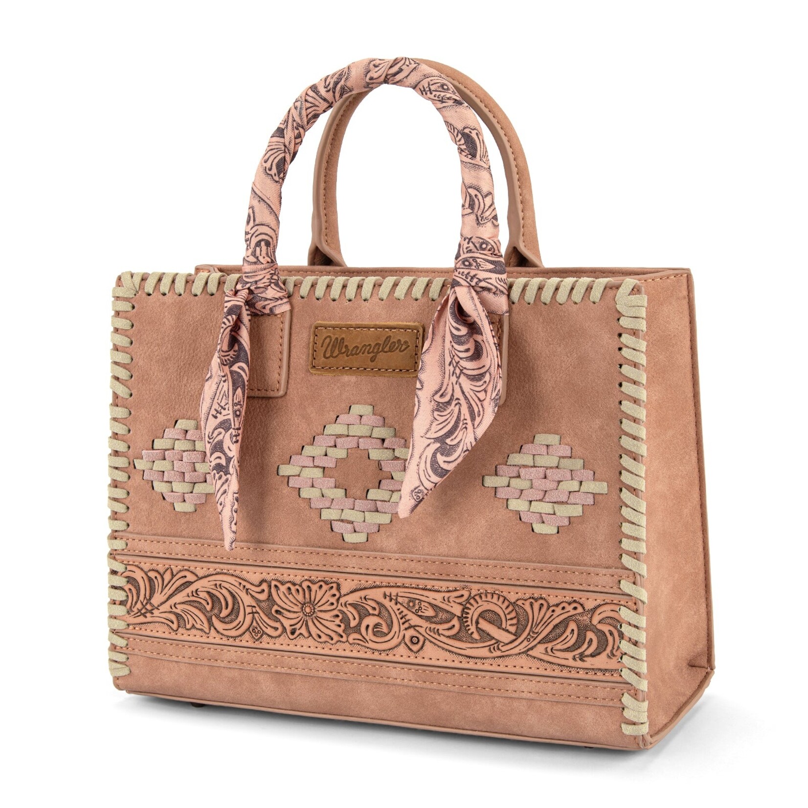 Wrangler WG310-8120DPK - Dark Pink - Wrangler Whipstitch Aztec Satchel/Crossbody with Scarf Handle