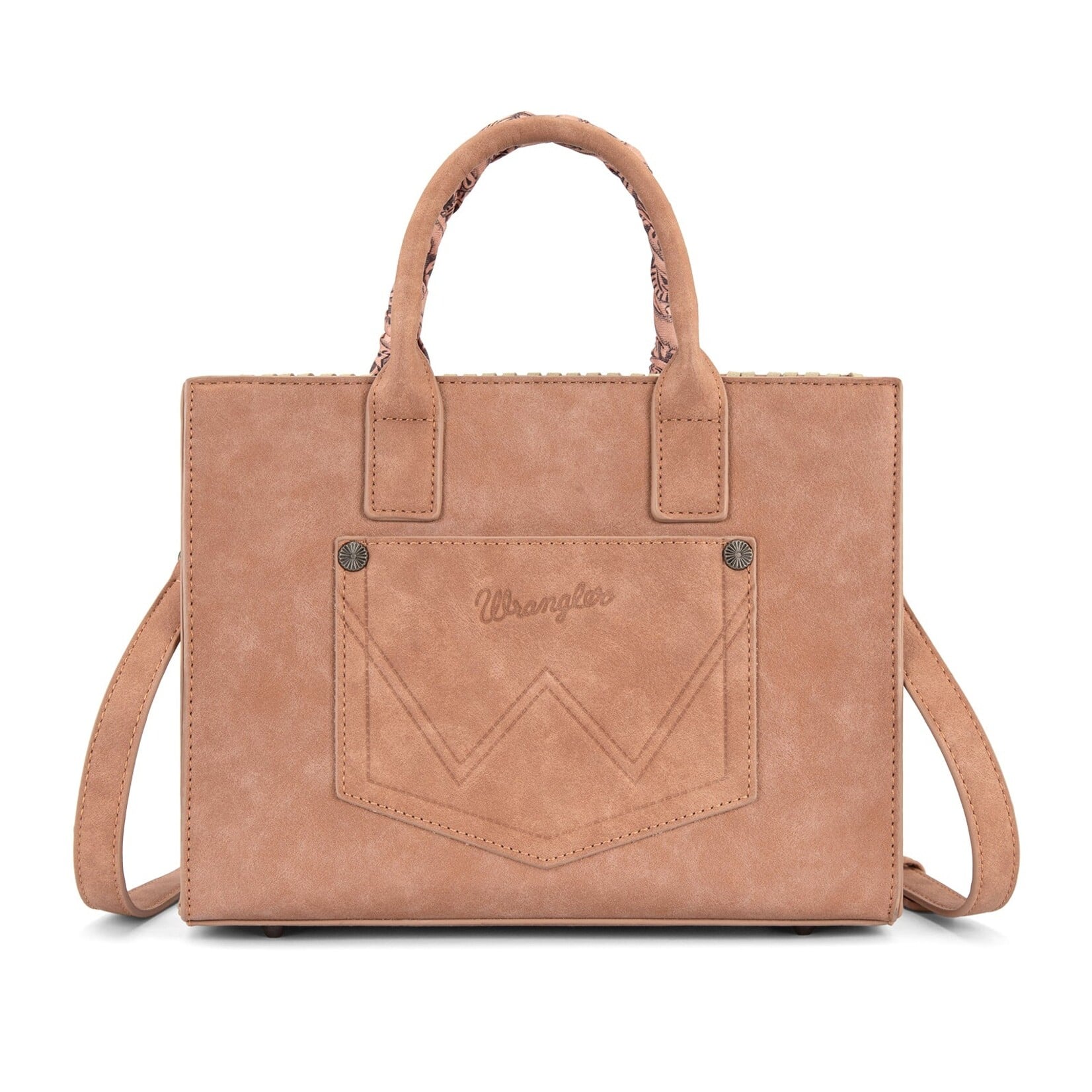 Wrangler WG-HB-310-8120DPK - Dark Pink - Wrangler Whipstitch Aztec Satchel/Crossbody with Scarf Handle