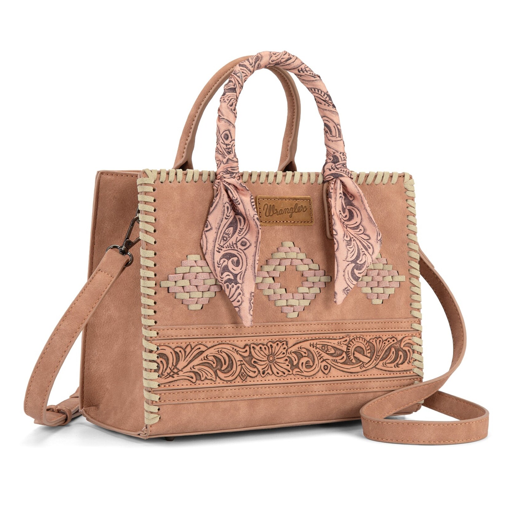 Wrangler WG310-8120DPK - Dark Pink - Wrangler Whipstitch Aztec Satchel/Crossbody with Scarf Handle