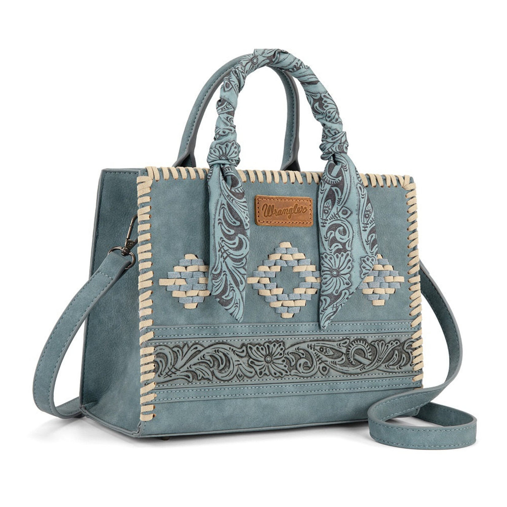 Wrangler WG-HB-310-8120JN - Jean - Wrangler Whipstitch Aztec Satchel/Crossbody with Scarf Handle