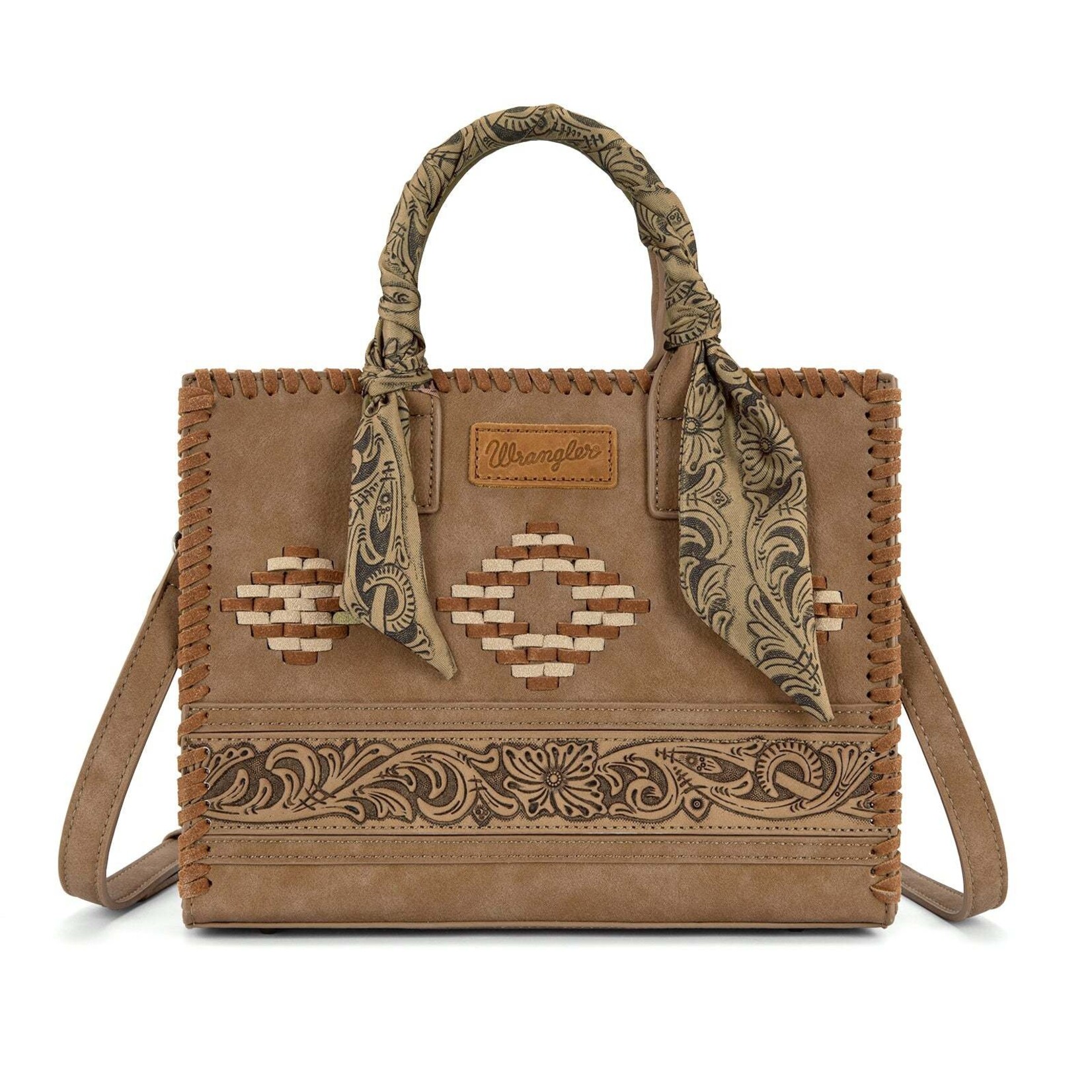 Wrangler WG310-8120KH - Khaki - Wrangler Whipstitch Aztec Satchel/Crossbody with Scarf Handle