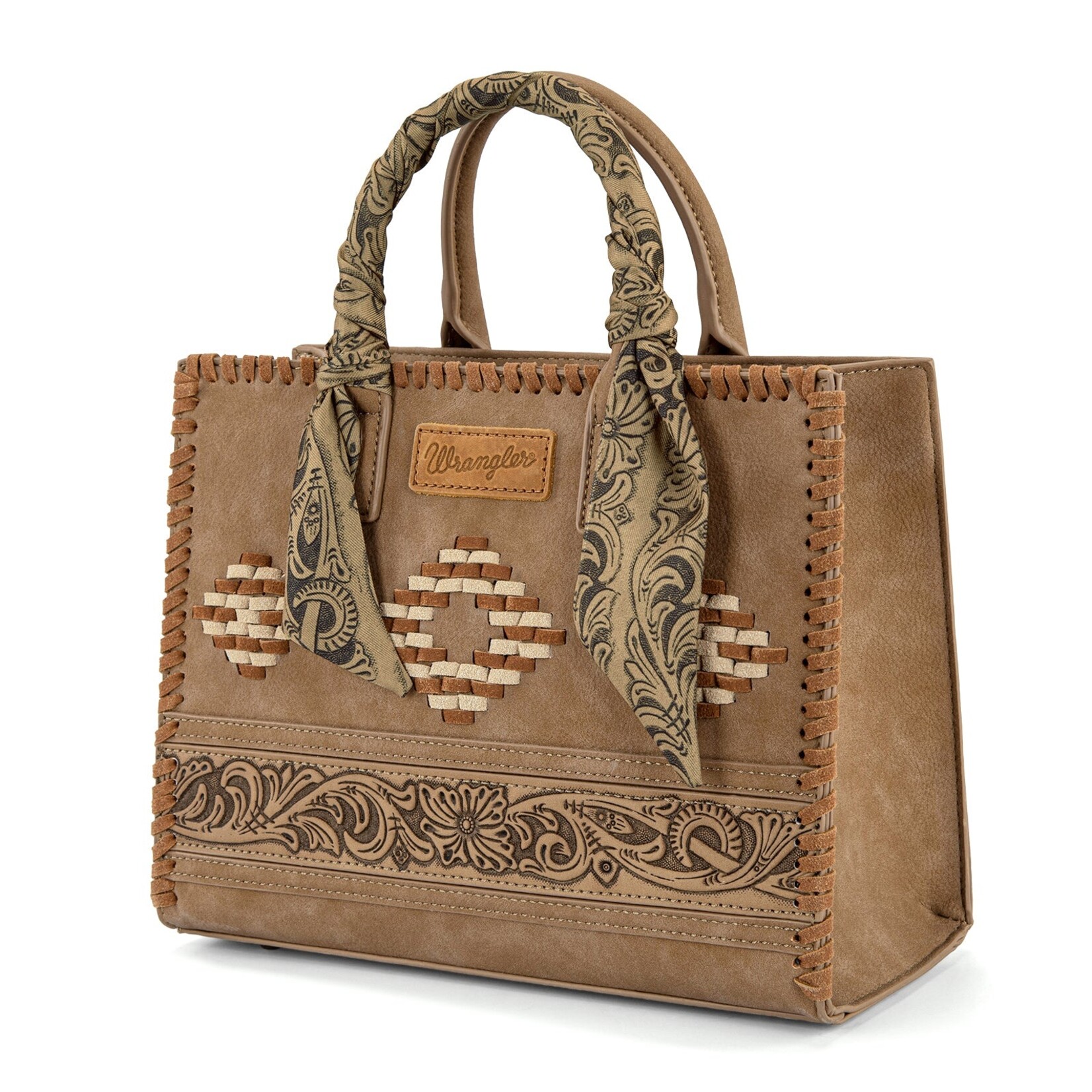 Wrangler WG310-8120KH - Khaki - Wrangler Whipstitch Aztec Satchel/Crossbody with Scarf Handle
