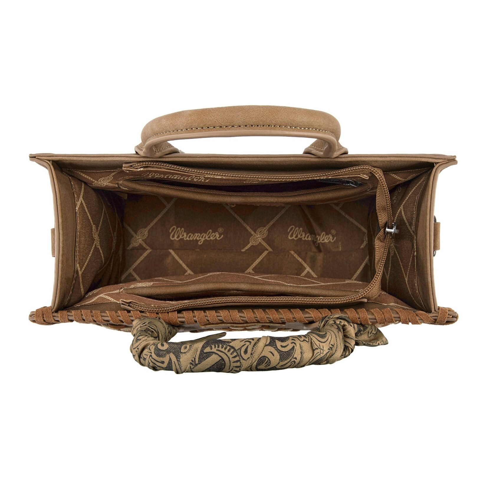Wrangler WG310-8120KH - Khaki - Wrangler Whipstitch Aztec Satchel/Crossbody with Scarf Handle