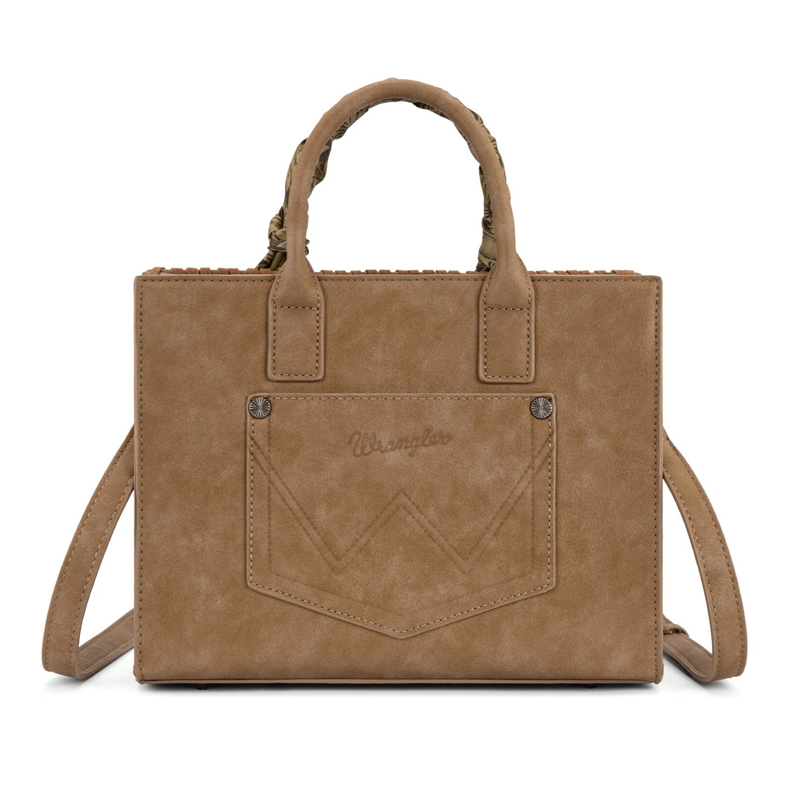 Wrangler WG310-8120KH - Khaki - Wrangler Whipstitch Aztec Satchel/Crossbody with Scarf Handle