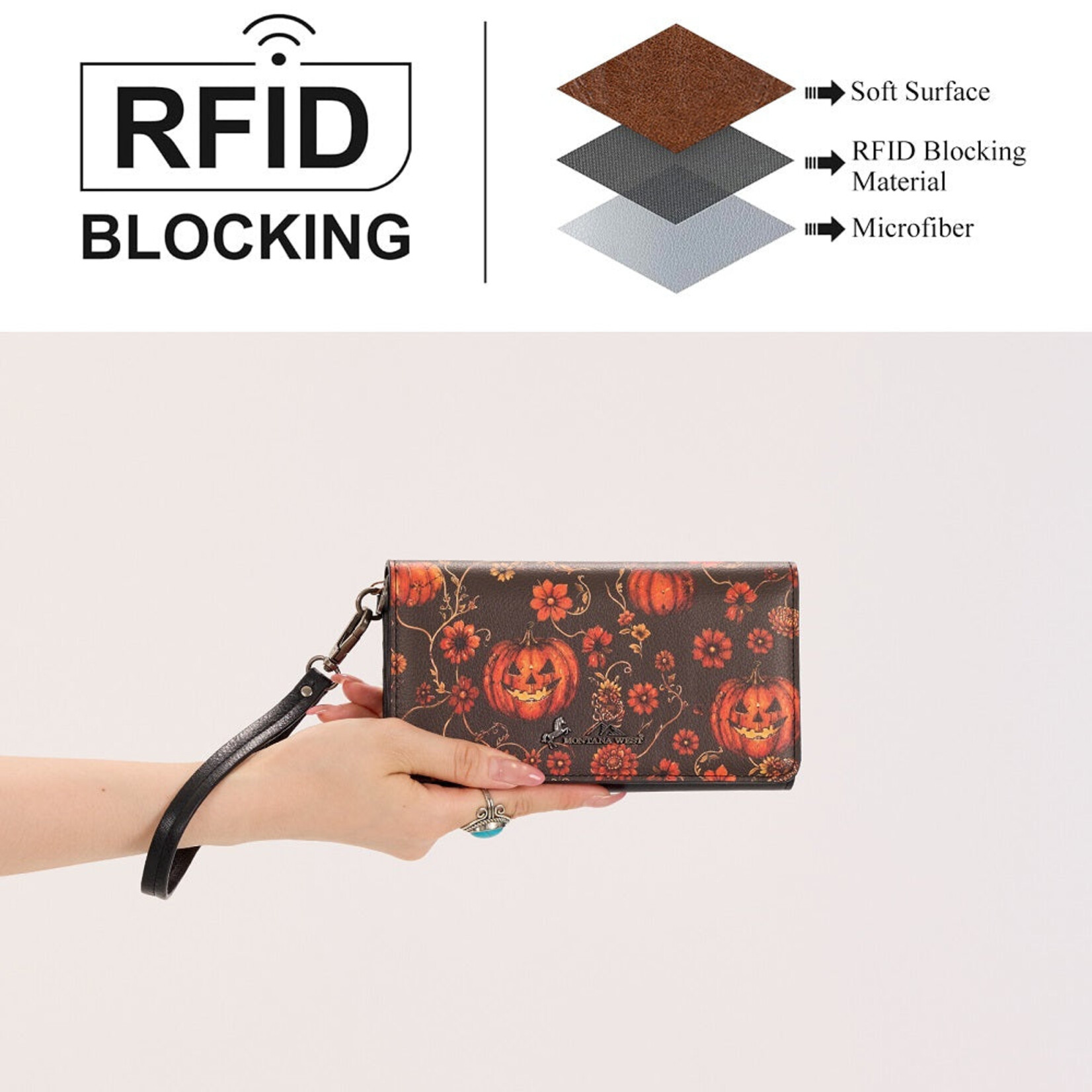 Montana West Inc MW-WL-1404-018-RD Montana West Pumpkin Halloween Wristlet RFID Wallet - Red