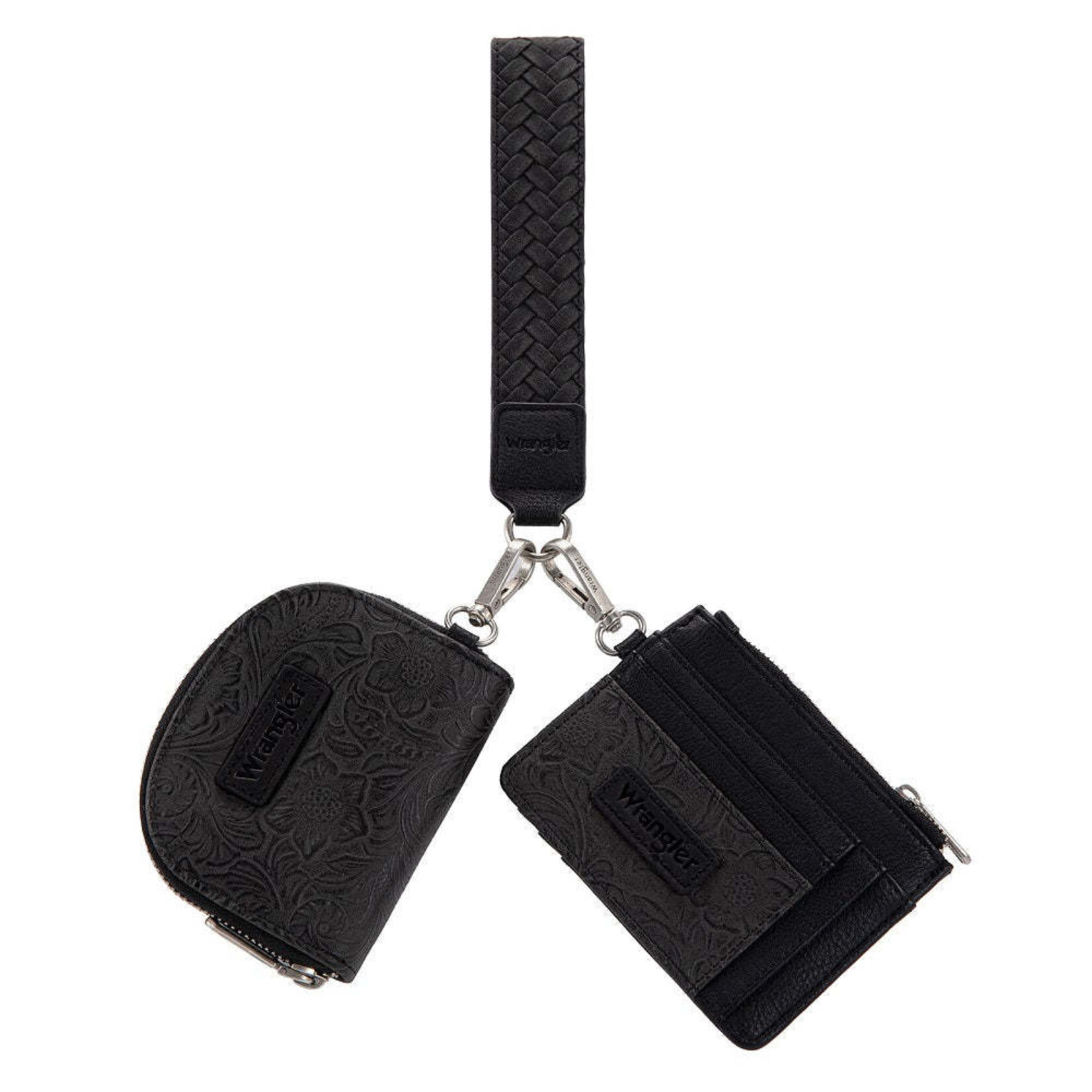 Wrangler WG-WL-608-0051-BK Wrangler Floral Tooled 2‑Piece RFID Wallet Set - Black