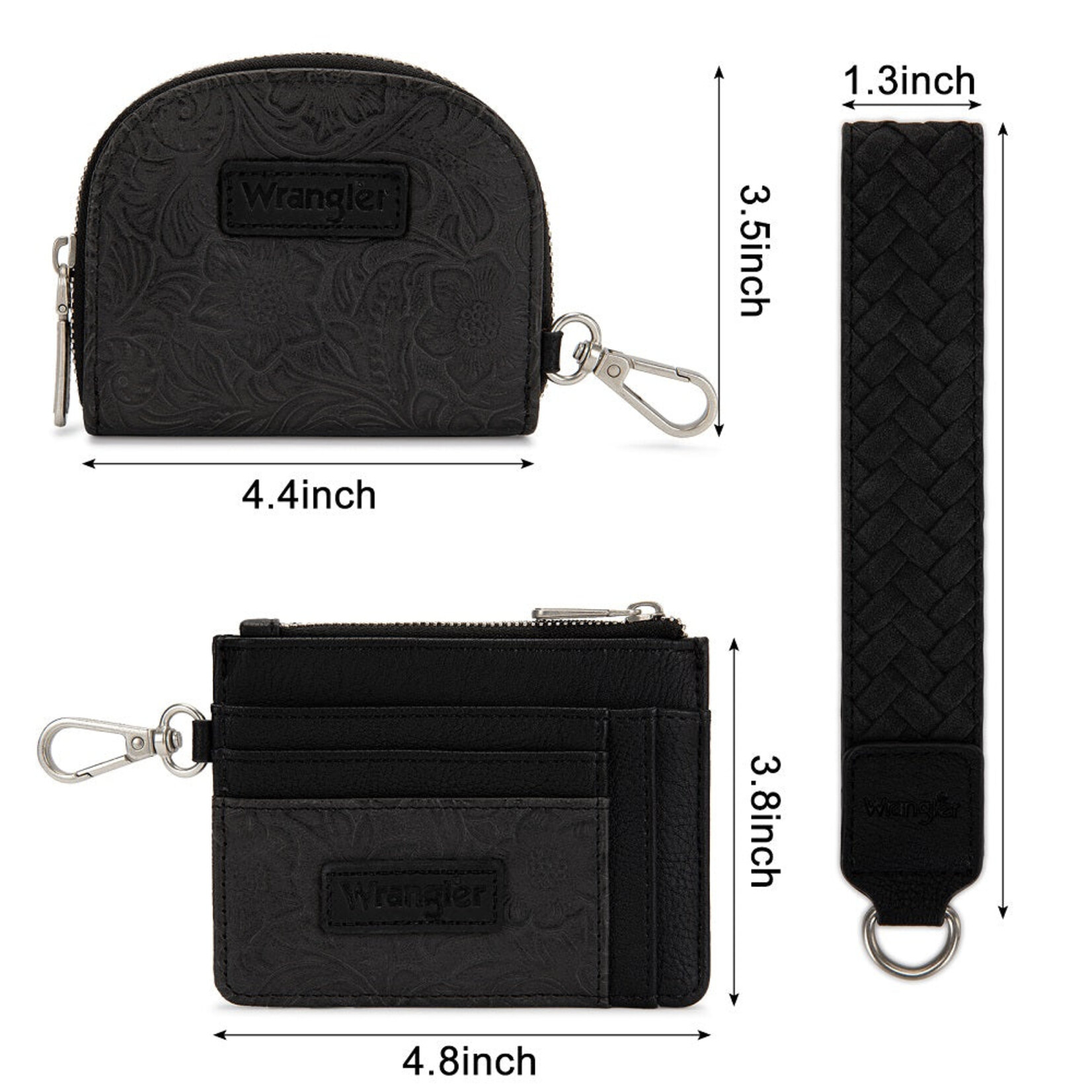 Wrangler WG-WL-608-0051-BK Wrangler Floral Tooled 2‑Piece RFID Wallet Set - Black