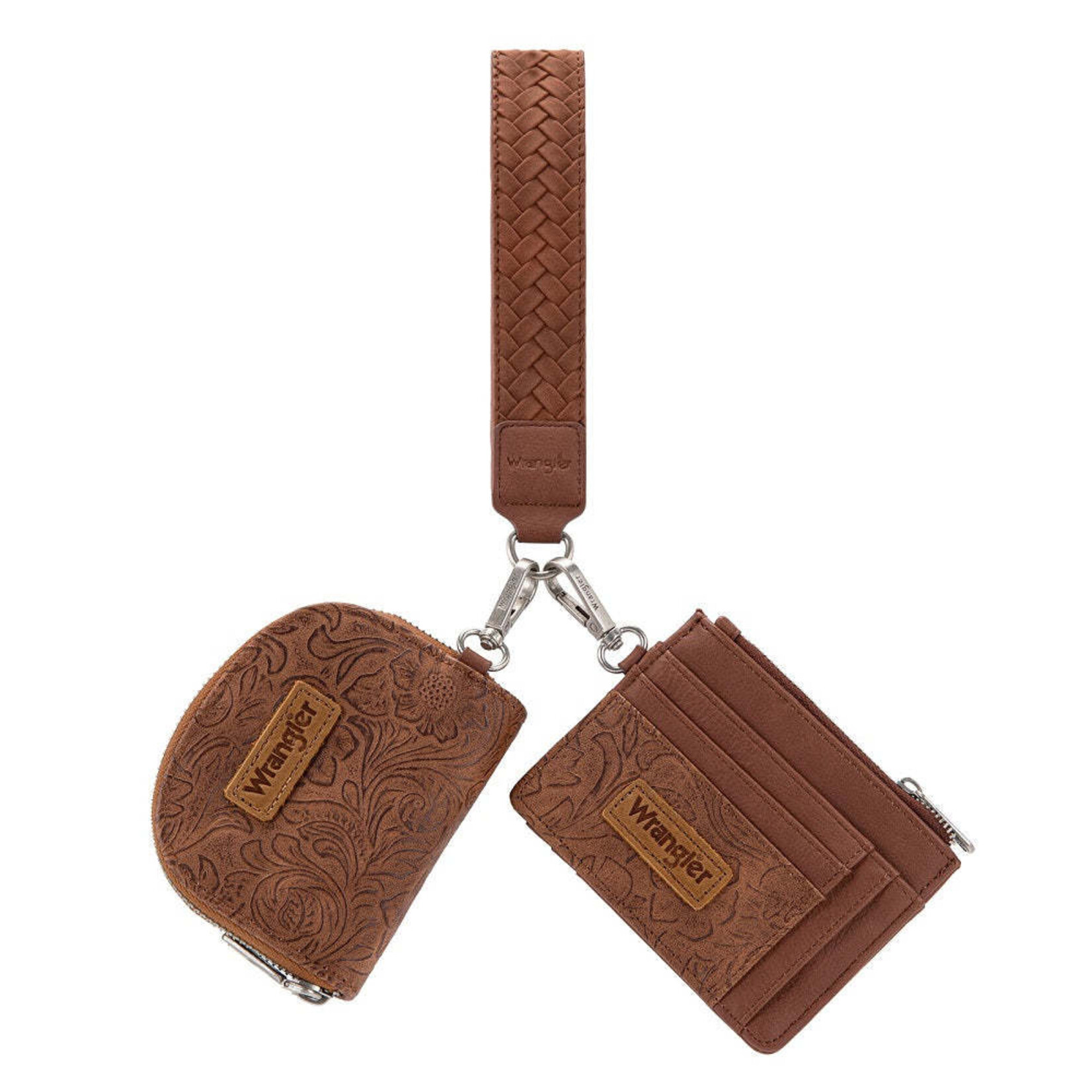 Wrangler WG-WL-608-0051-BR Wrangler Floral Tooled 2‑Piece RFID Wallet Set - Brown