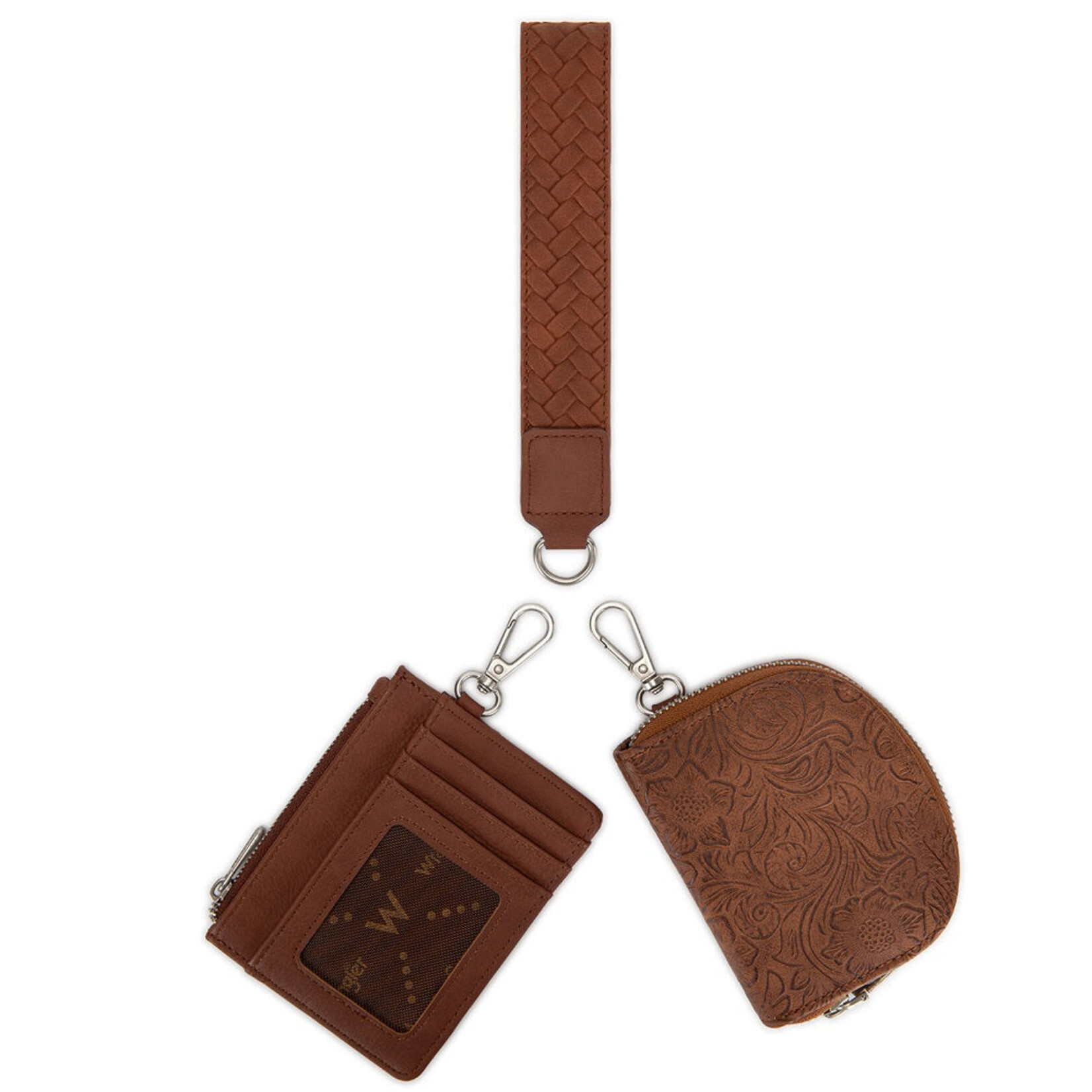 Wrangler WG-WL-608-0051-BR Wrangler Floral Tooled 2‑Piece RFID Wallet Set - Brown