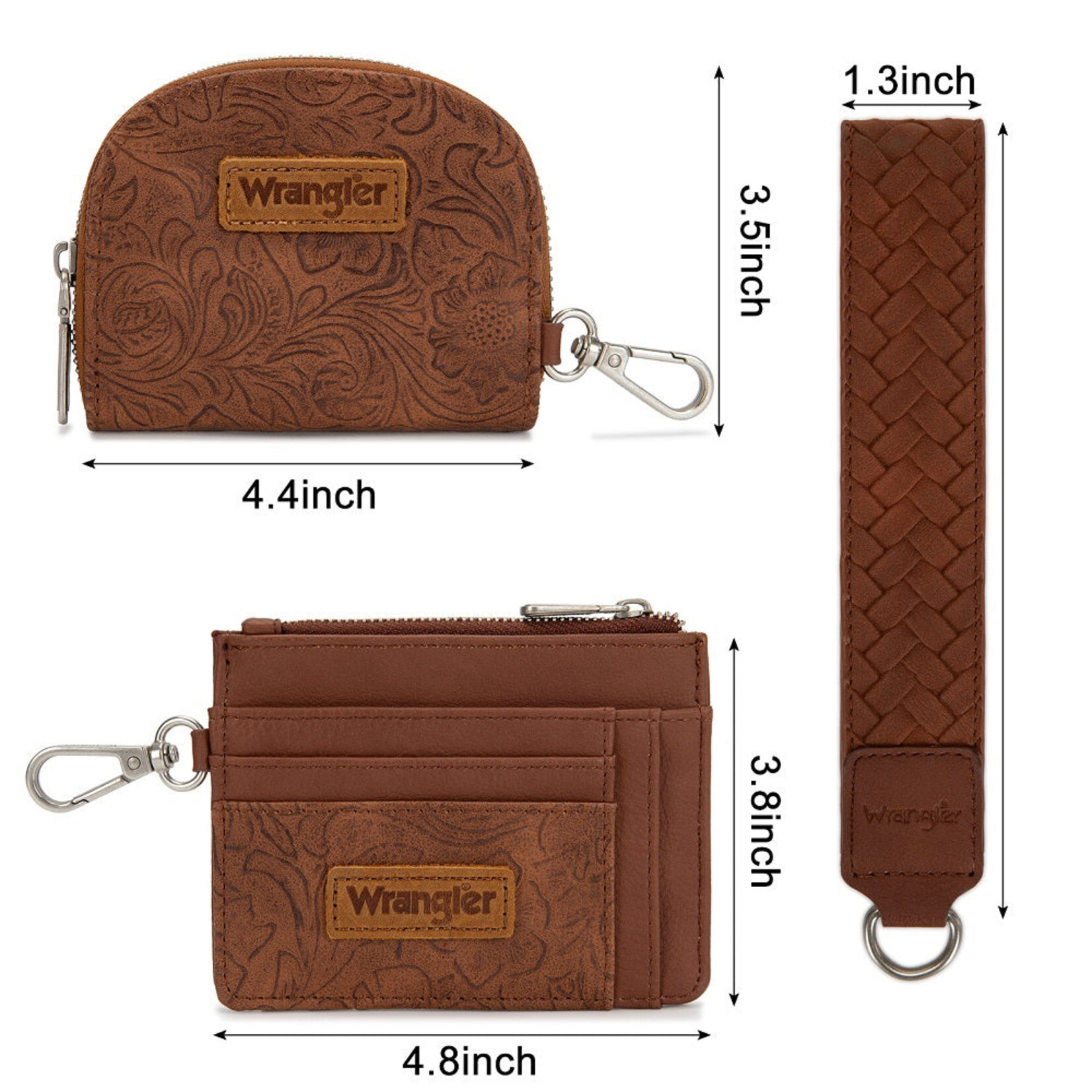 Wrangler WG-WL-608-0051-BR Wrangler Floral Tooled 2‑Piece RFID Wallet Set - Brown