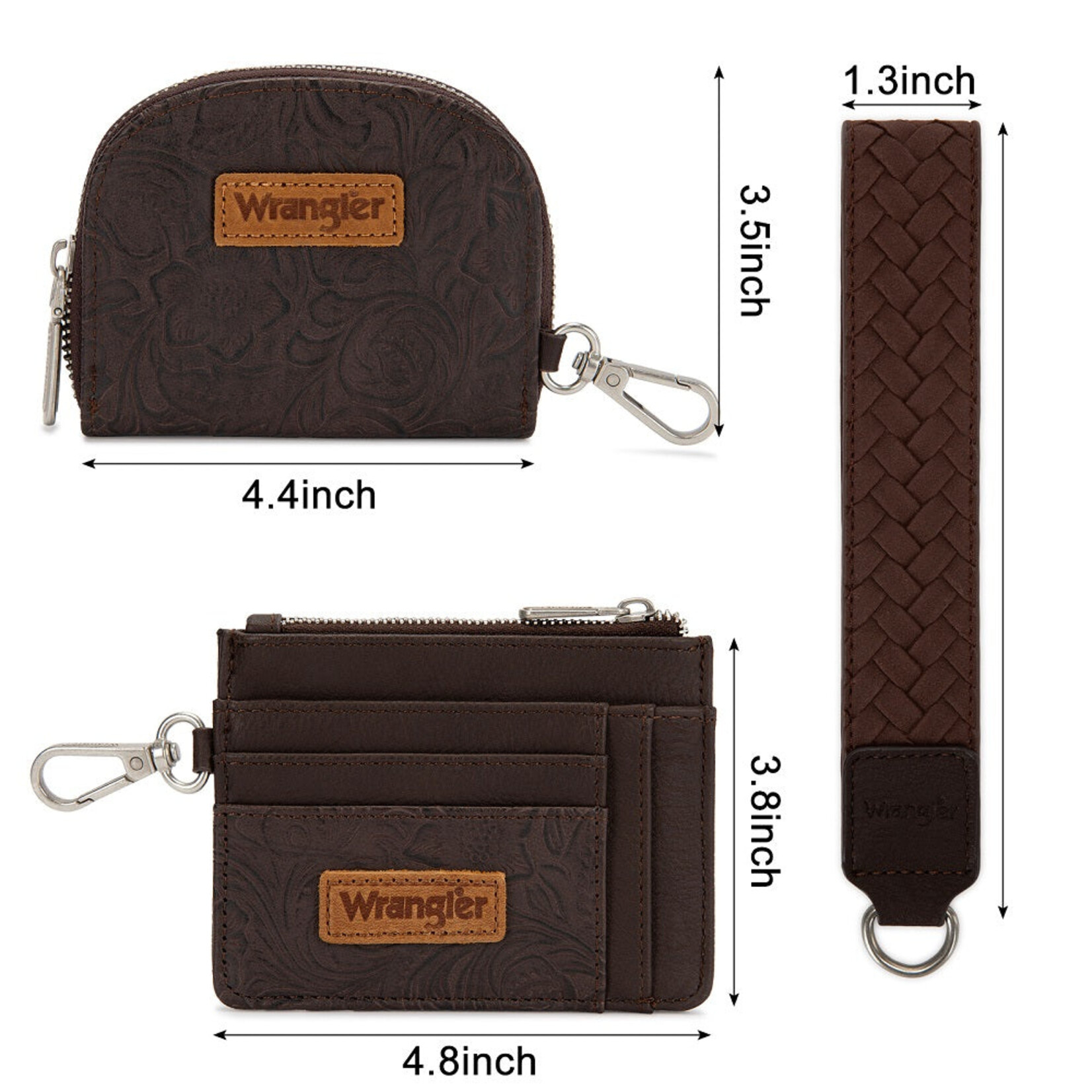 Wrangler WG-WL-608-0051-CF - Coffee - Wrangler Floral Tooled 2‑Piece RFID Wallet Set