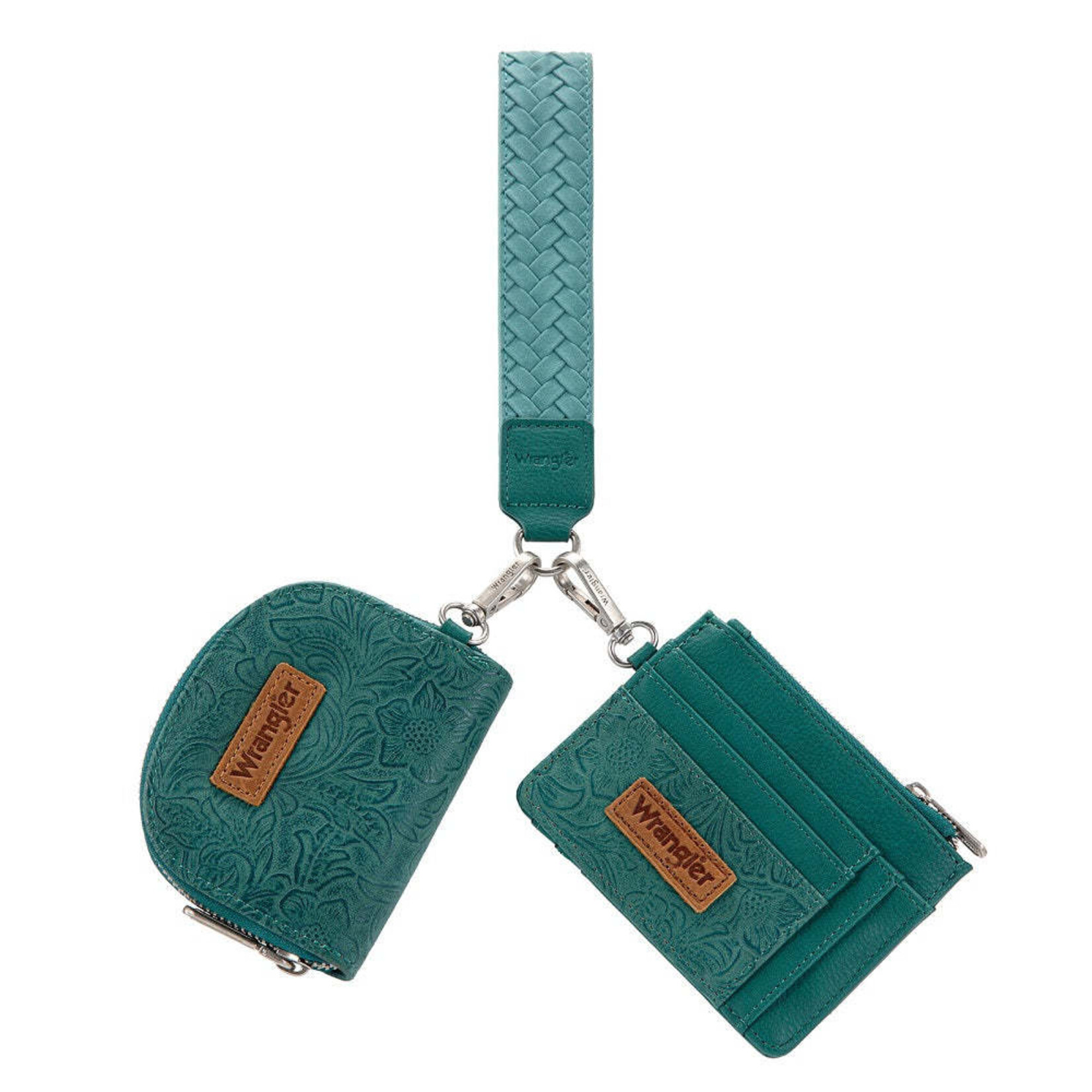 Wrangler WG-WL-608-0051-GN Wrangler Floral Tooled 2‑Piece RFID Wallet Set - Green