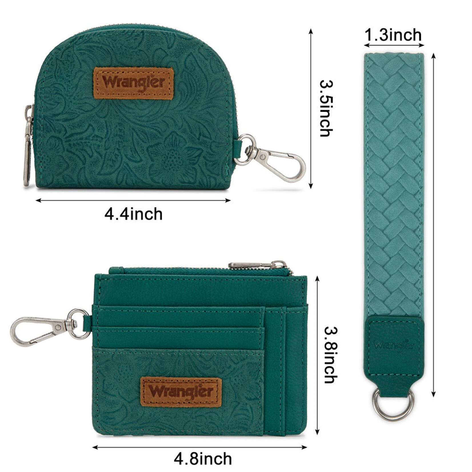 Wrangler WG-WL-608-0051-GN Wrangler Floral Tooled 2‑Piece RFID Wallet Set - Green