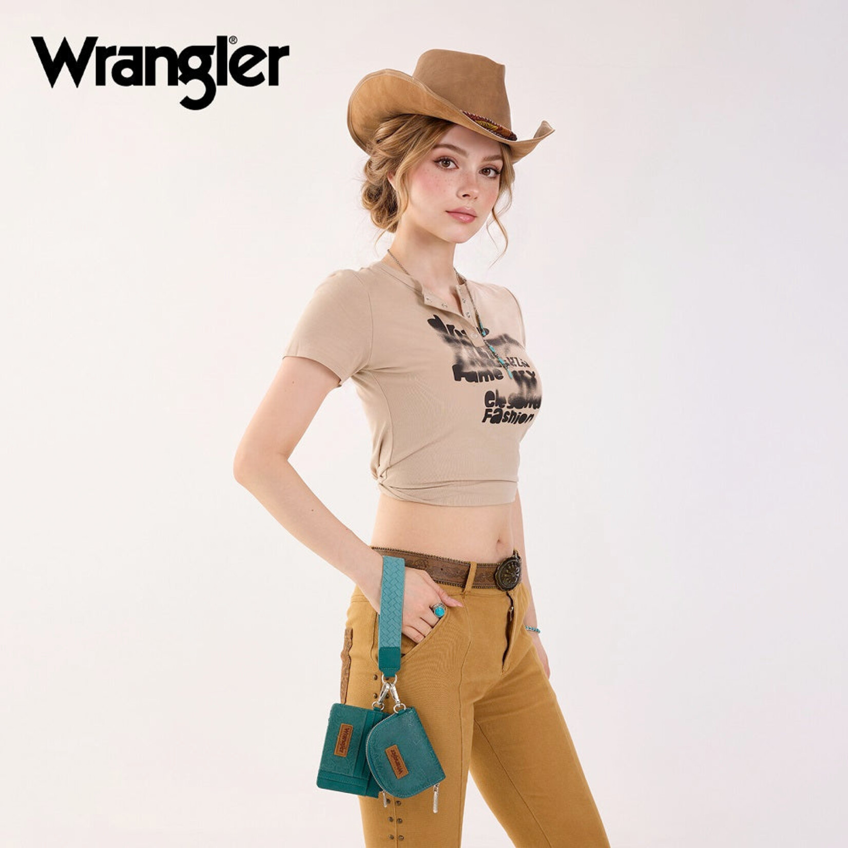 Wrangler WG-WL-608-0051-GN Wrangler Floral Tooled 2‑Piece RFID Wallet Set - Green