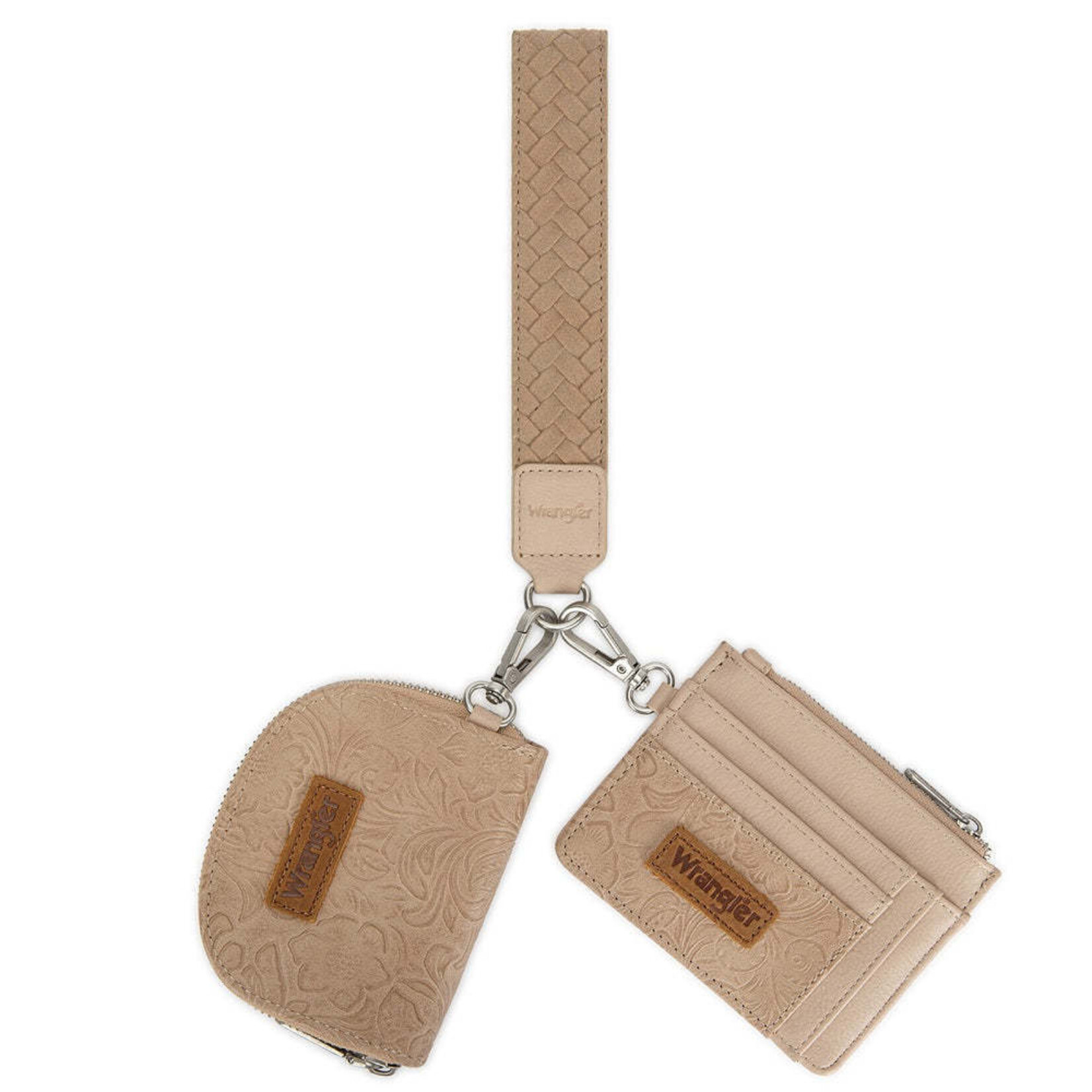 Wrangler WG-WL-608-0051-TN Wrangler Floral Tooled 2‑Piece RFID Wallet Set - Tan
