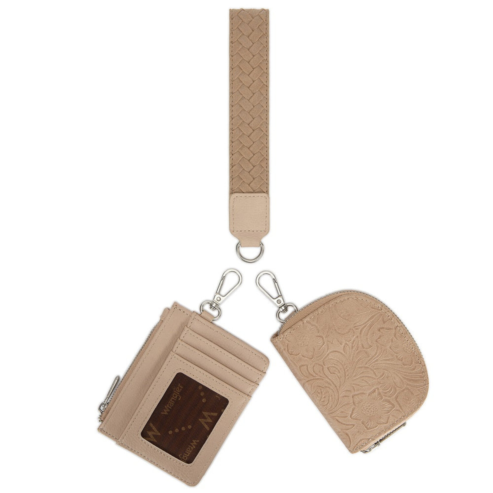 Wrangler WG-WL-608-0051-TN Wrangler Floral Tooled 2‑Piece RFID Wallet Set - Tan