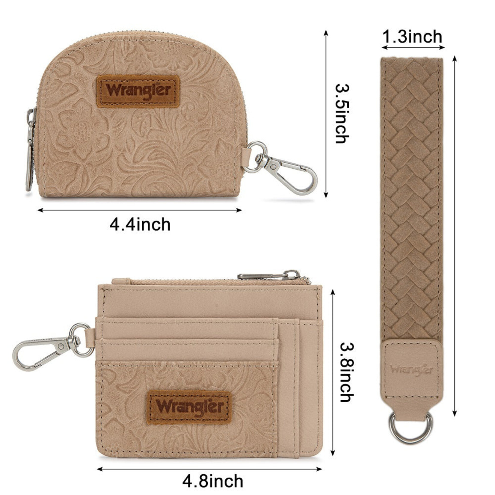 Wrangler WG-WL-608-0051-TN Wrangler Floral Tooled 2‑Piece RFID Wallet Set - Tan