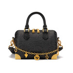 Wrangler WG-HB-541-6661-BK - Black - Wrangler Genuine Leather Tooled Floral Boston Crossbody Bag with Charm Chain