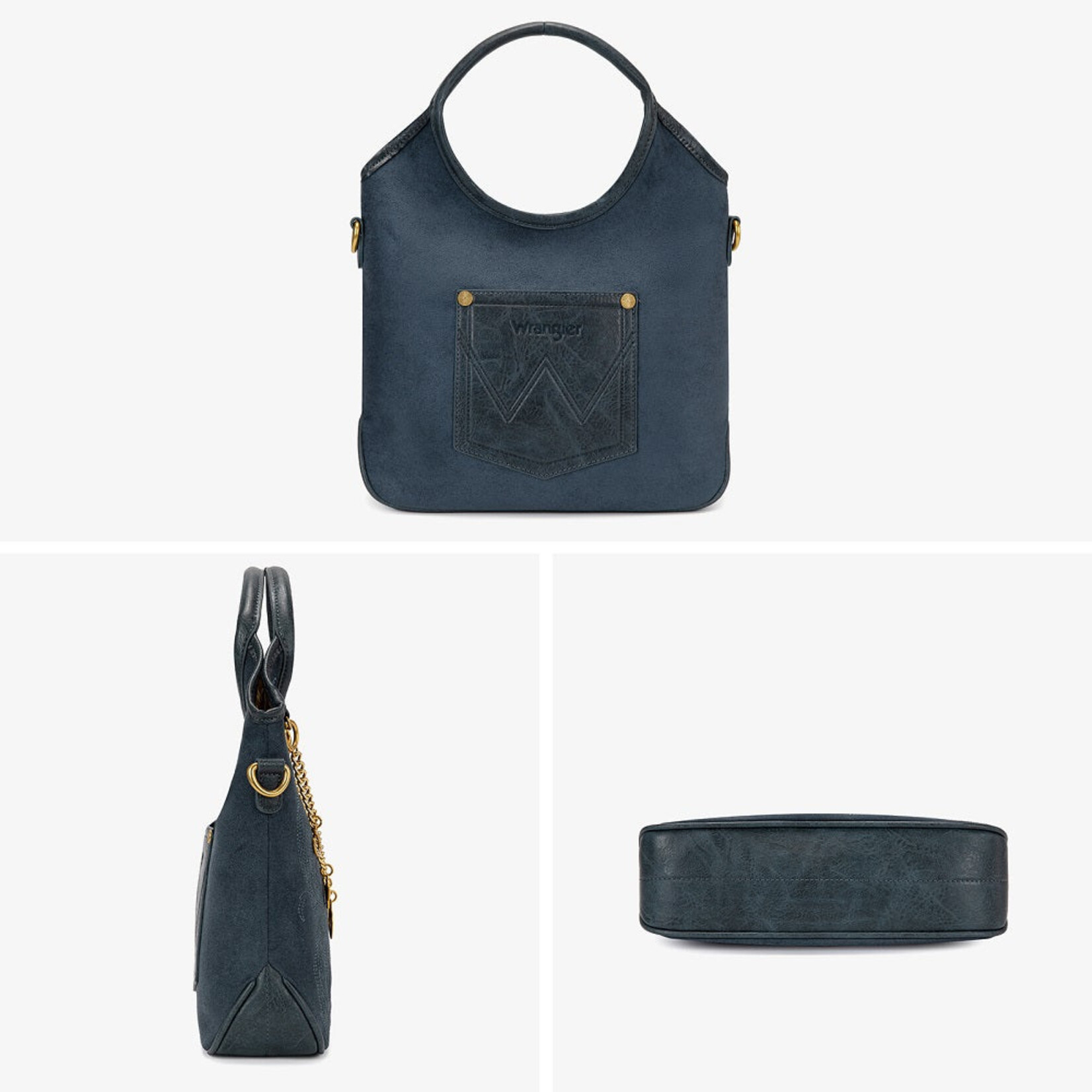 Wrangler WG533-9801NY - Navy - Wrangler Charm Chain Hobo Tote Bag