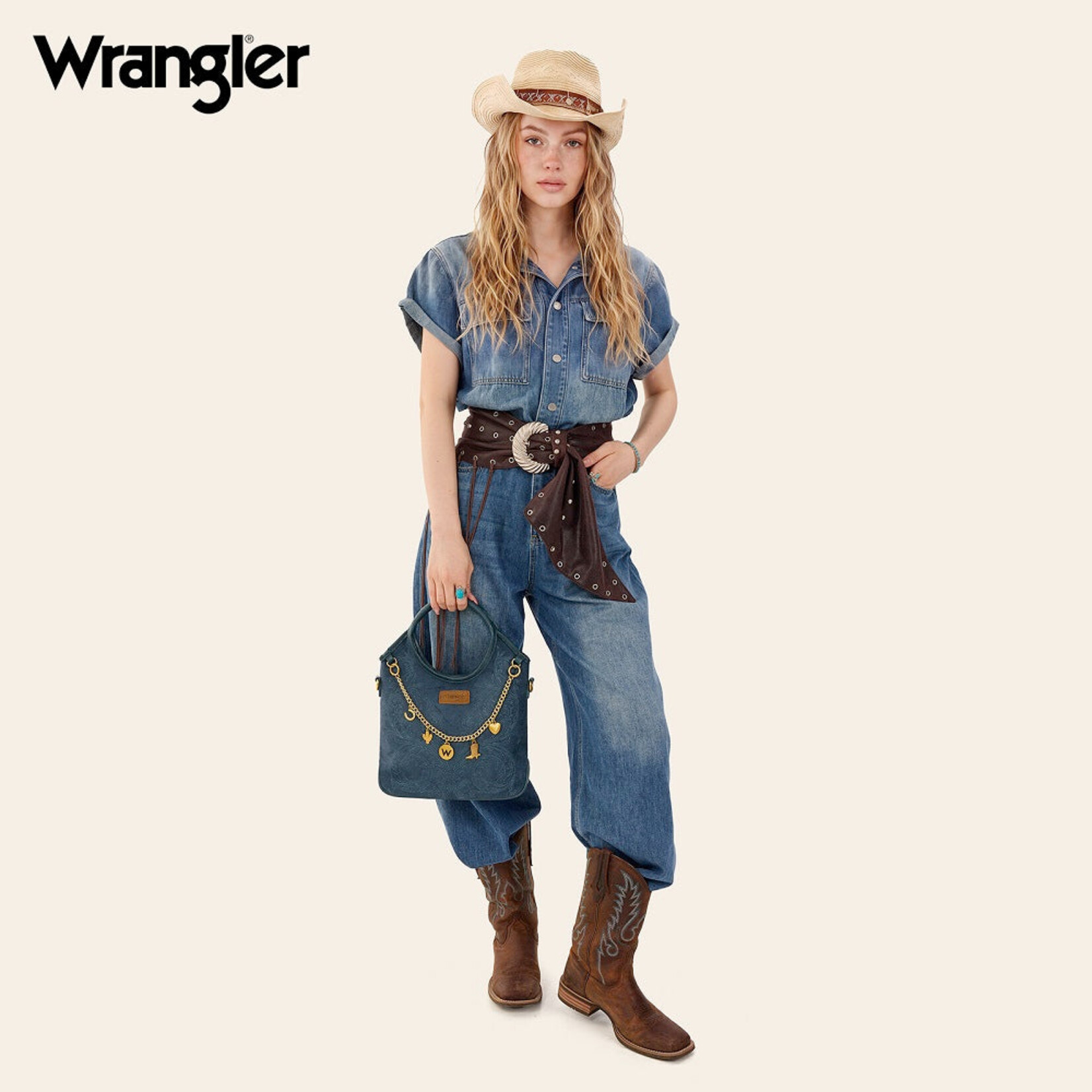Wrangler WG533-9801NY - Navy - Wrangler Charm Chain Hobo Tote Bag