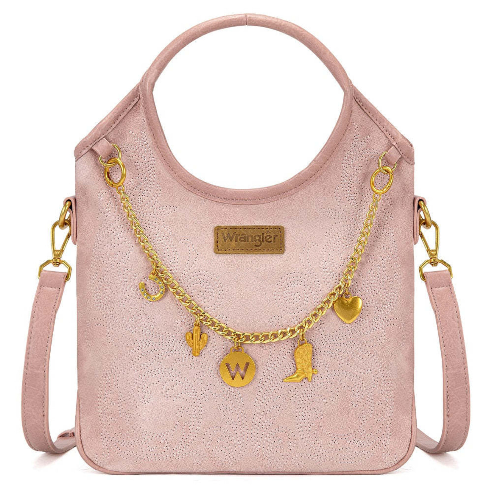 Wrangler WG533-9801PK - Pink - Wrangler Charm Chain Hobo Tote Bag