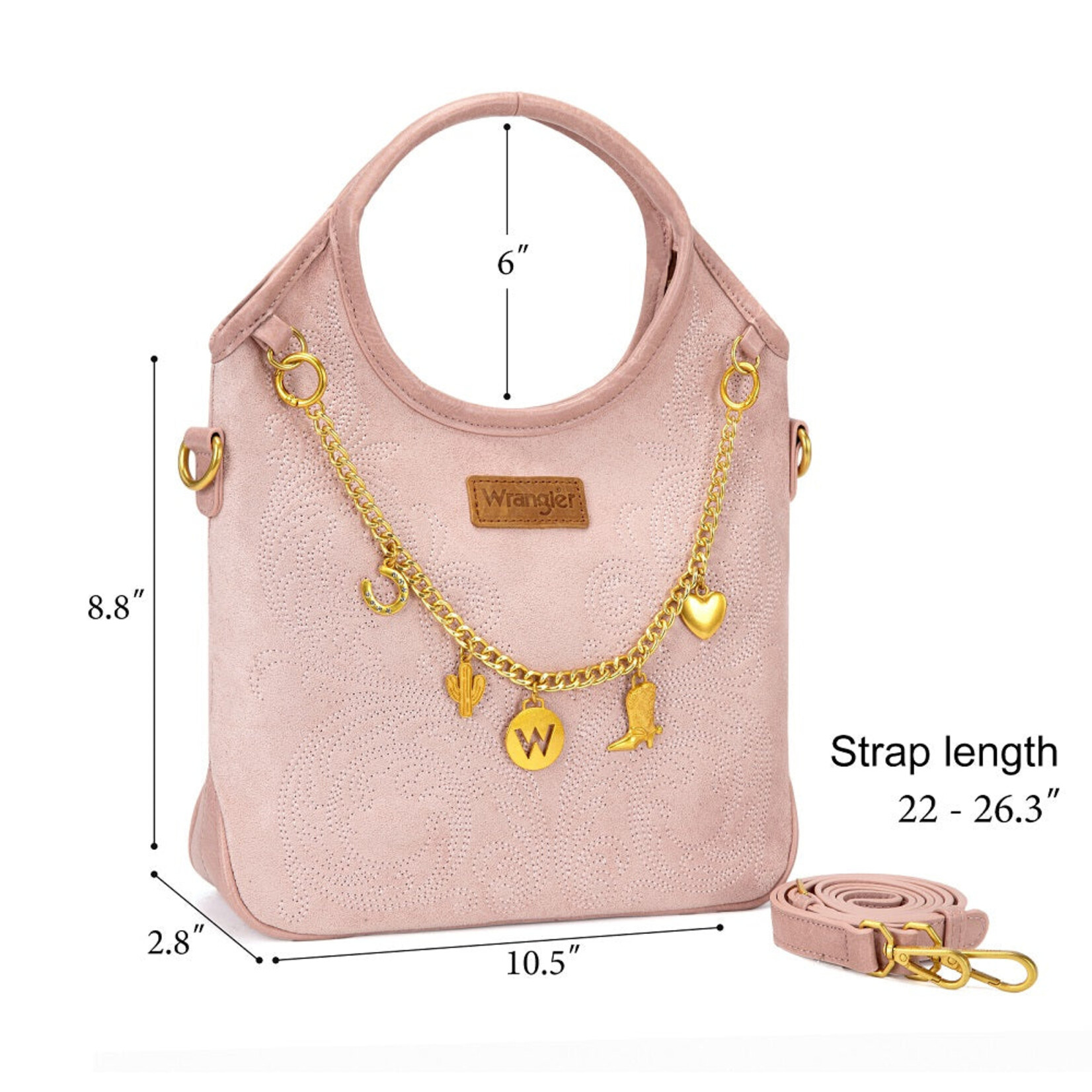Wrangler WG533-9801PK - Pink - Wrangler Charm Chain Hobo Tote Bag