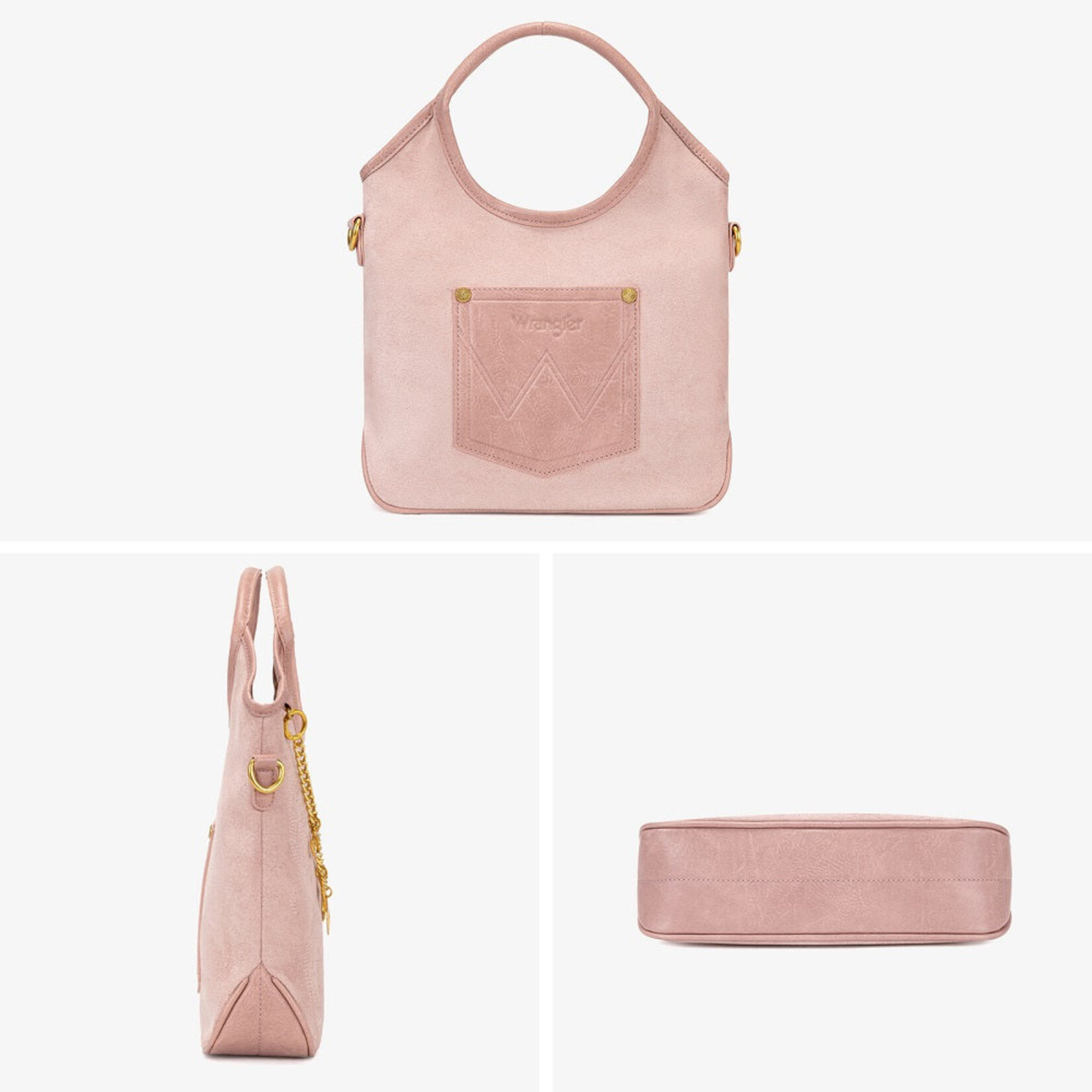 Wrangler WG533-9801PK - Pink - Wrangler Charm Chain Hobo Tote Bag