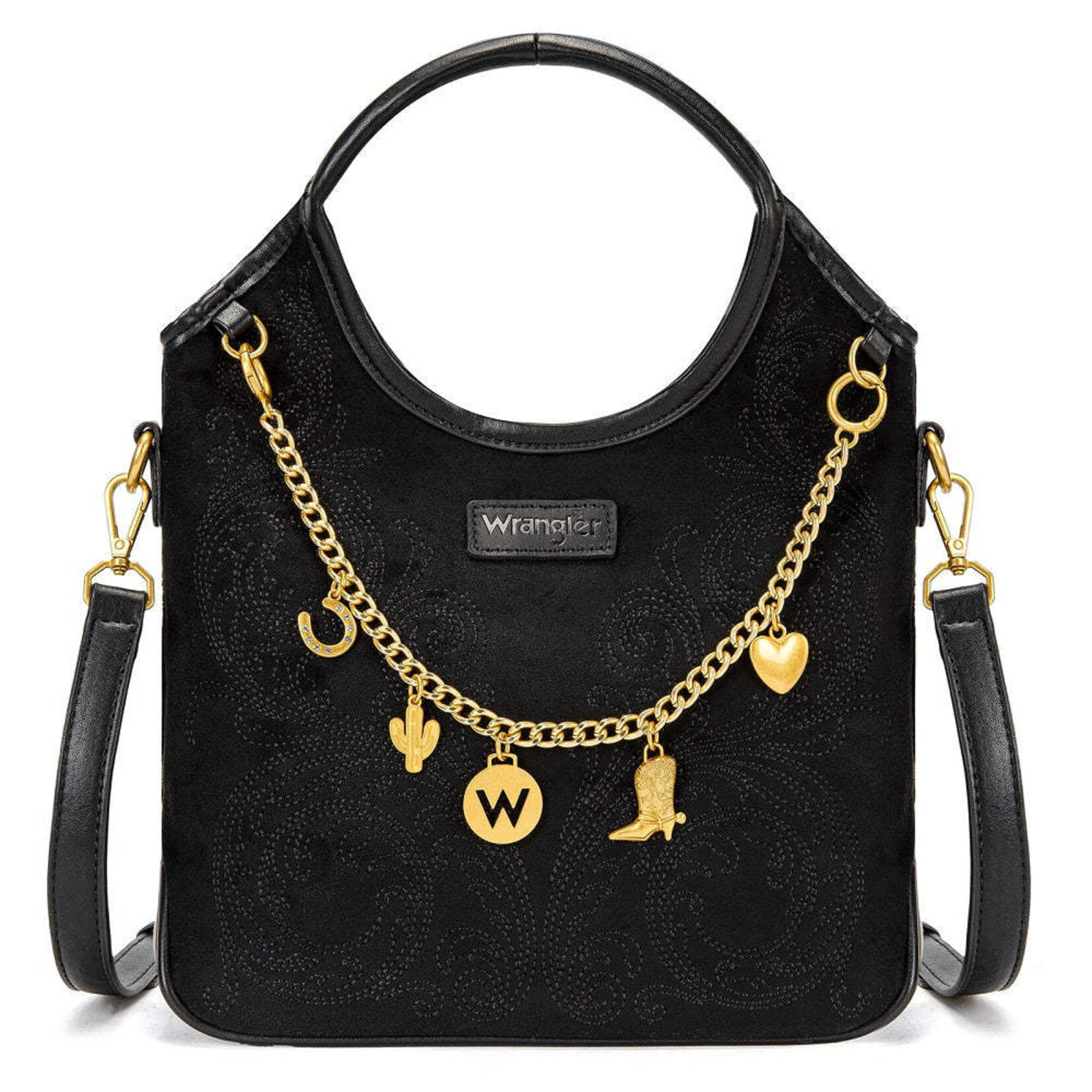 Wrangler WG533-9801BK - Black - Wrangler Charm Chain Hobo Tote Bag