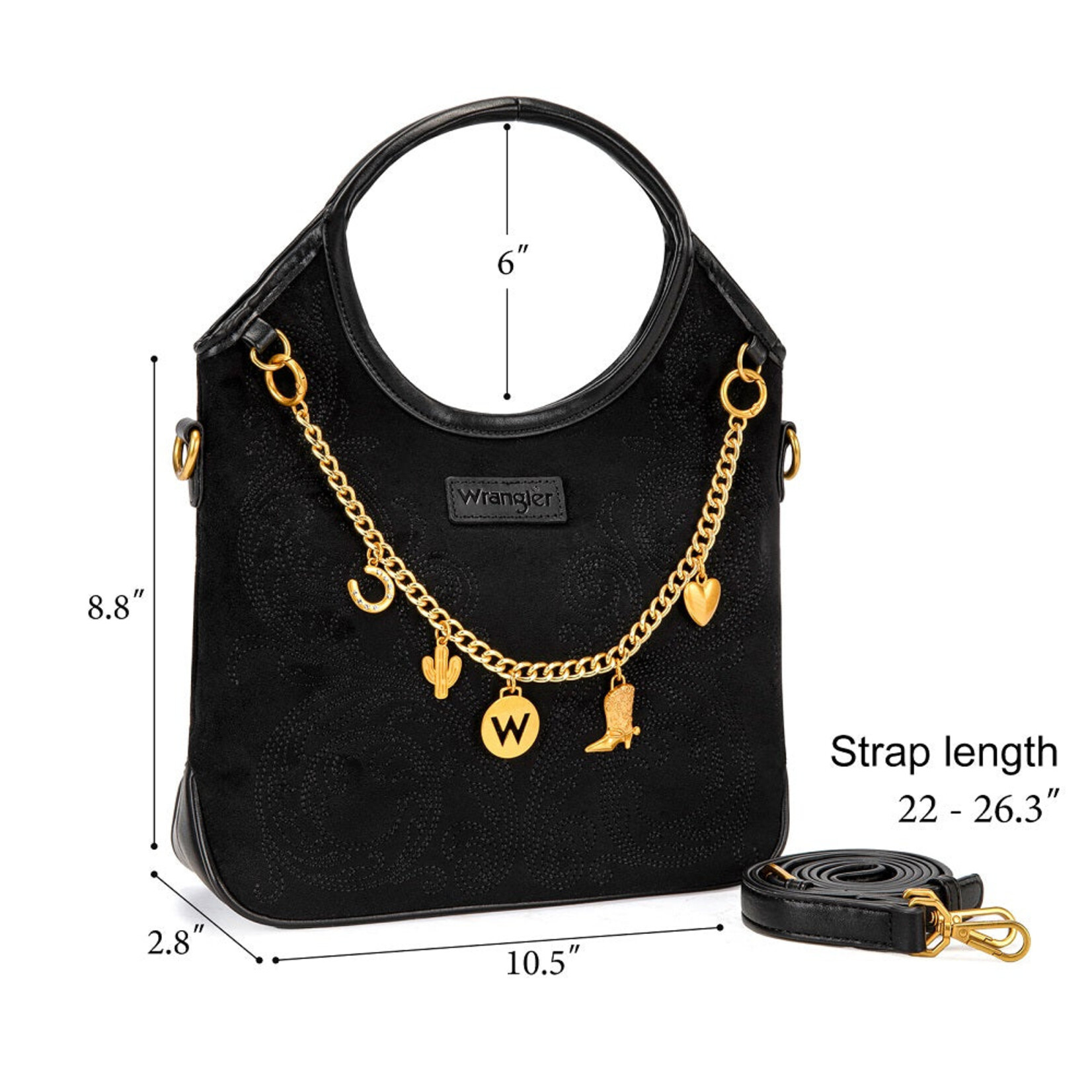 Wrangler WG533-9801BK - Black - Wrangler Charm Chain Hobo Tote Bag