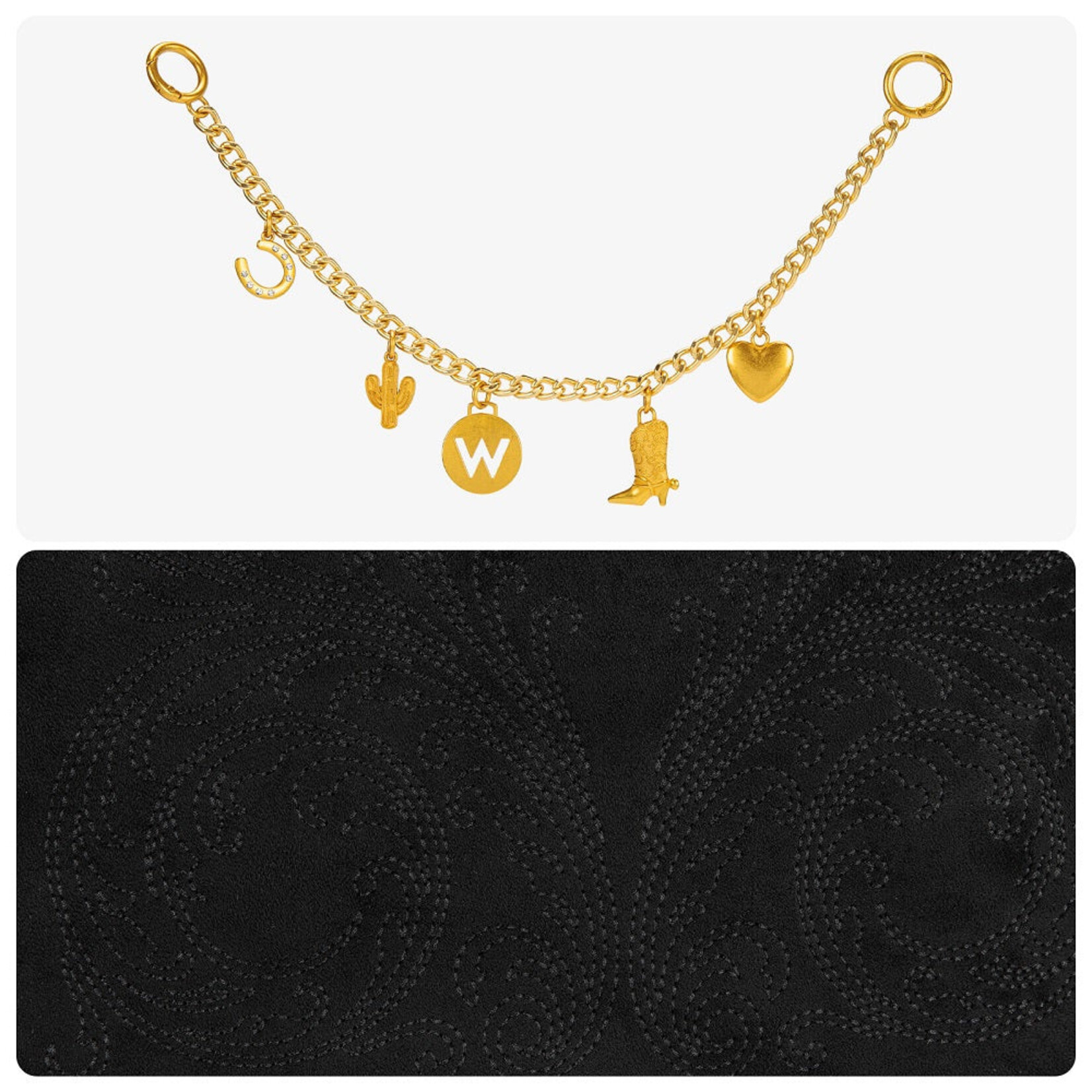 Wrangler WG533-9801BK - Black - Wrangler Charm Chain Hobo Tote Bag