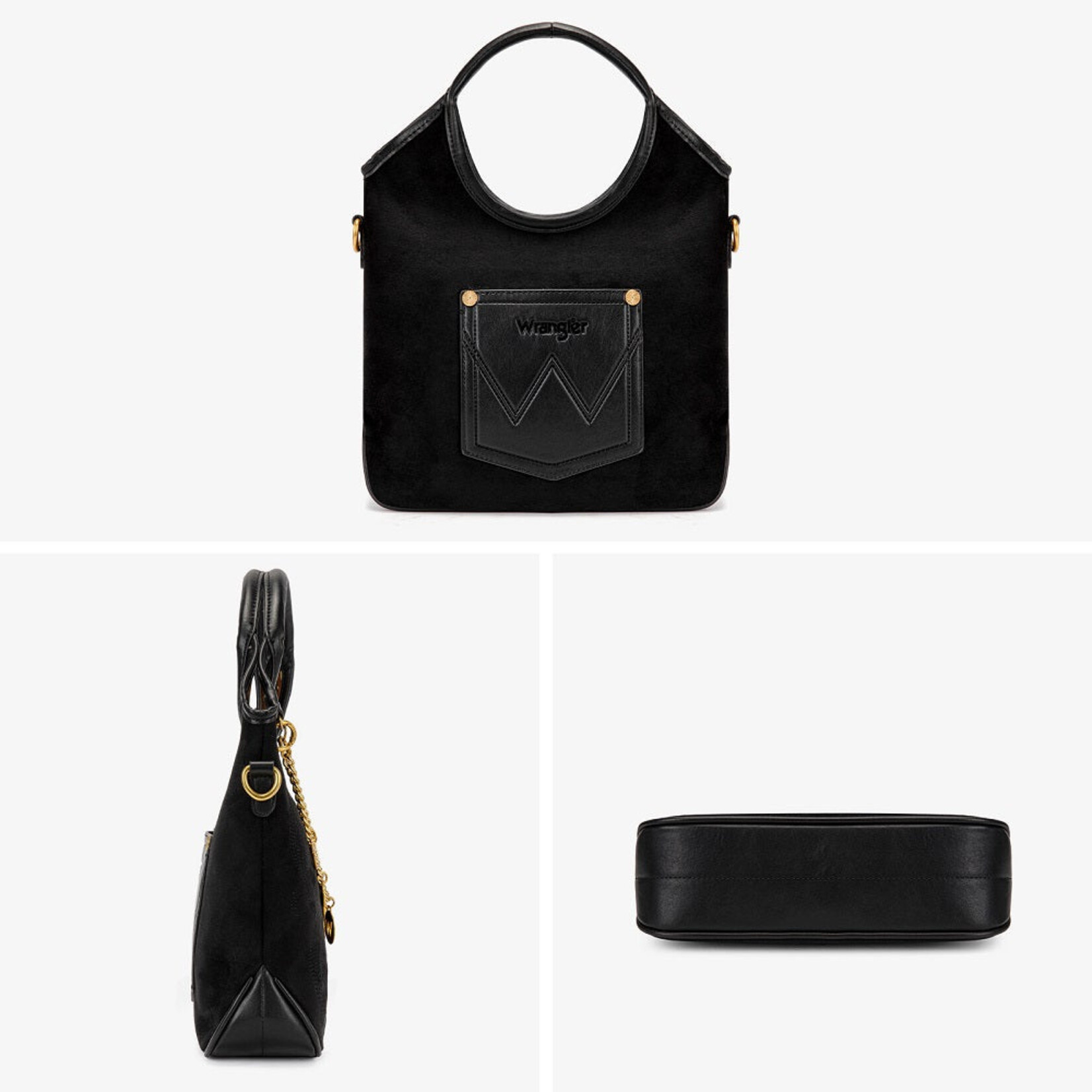 Wrangler WG533-9801BK - Black - Wrangler Charm Chain Hobo Tote Bag