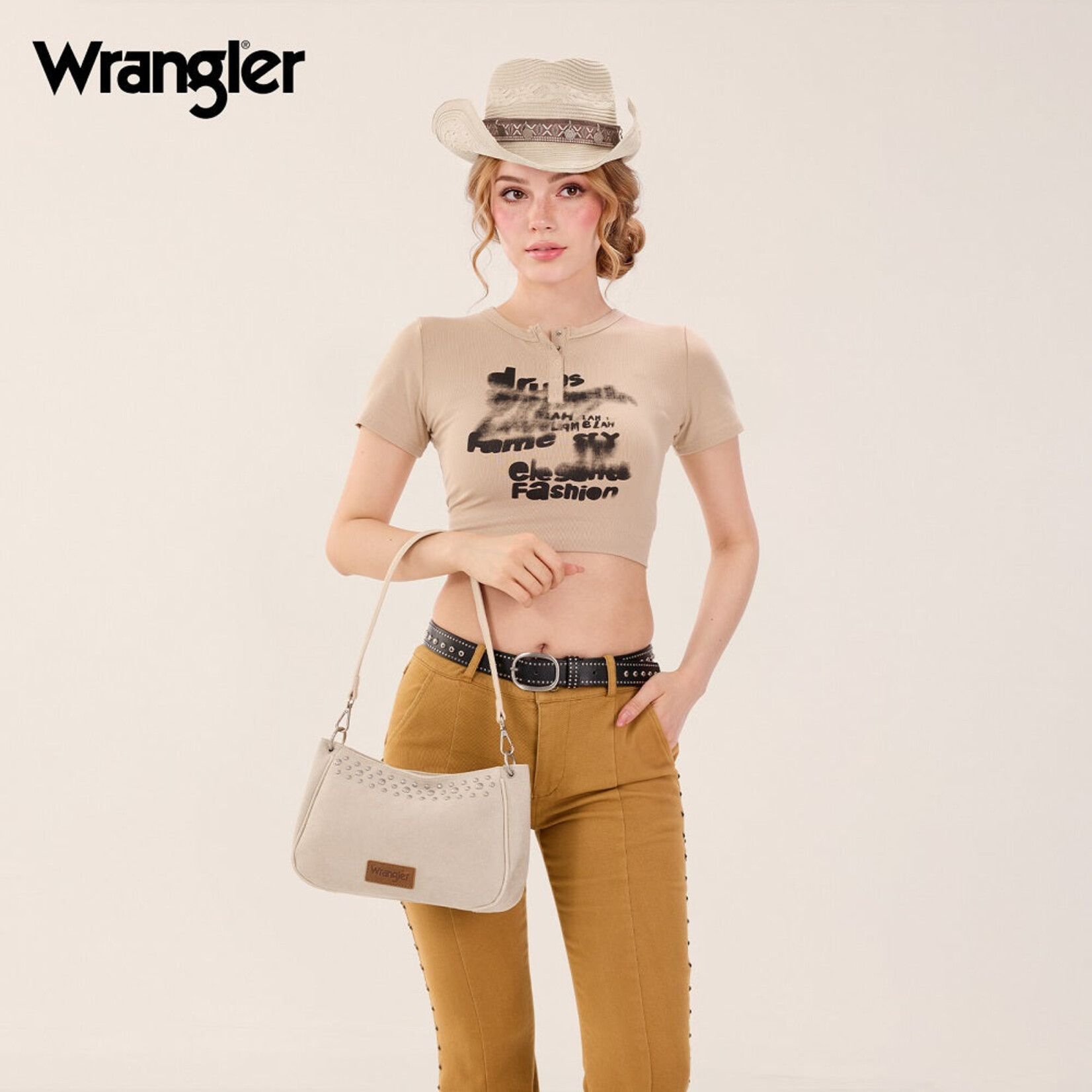 Wrangler WG-HB-585-2003-BG - Beige - Wrangler Studded Western Shoulder Crossbody Bag
