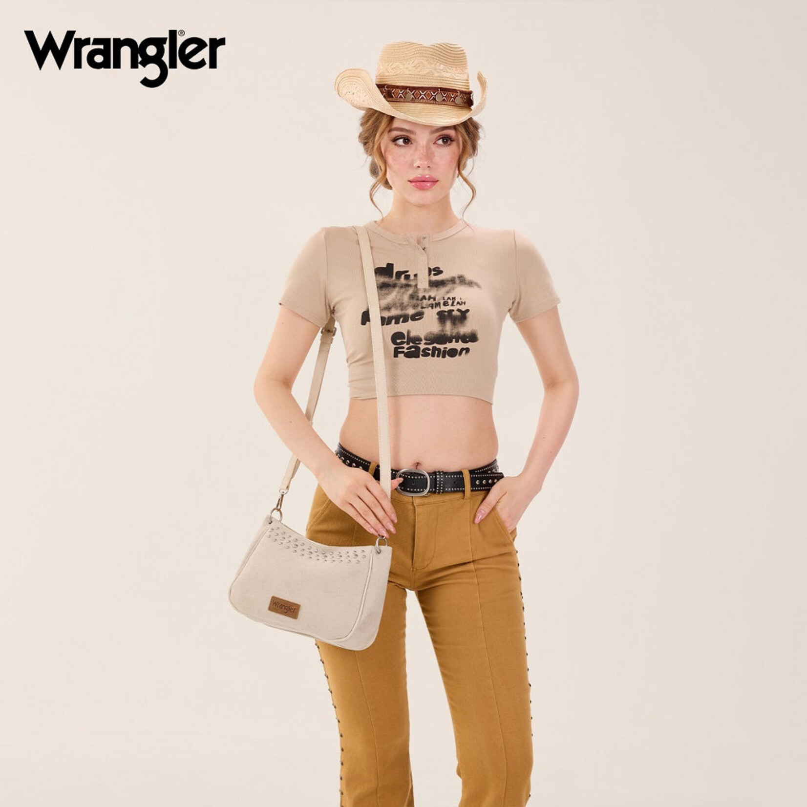 Wrangler WG-HB-585-2003-BG - Beige - Wrangler Studded Western Shoulder Crossbody Bag