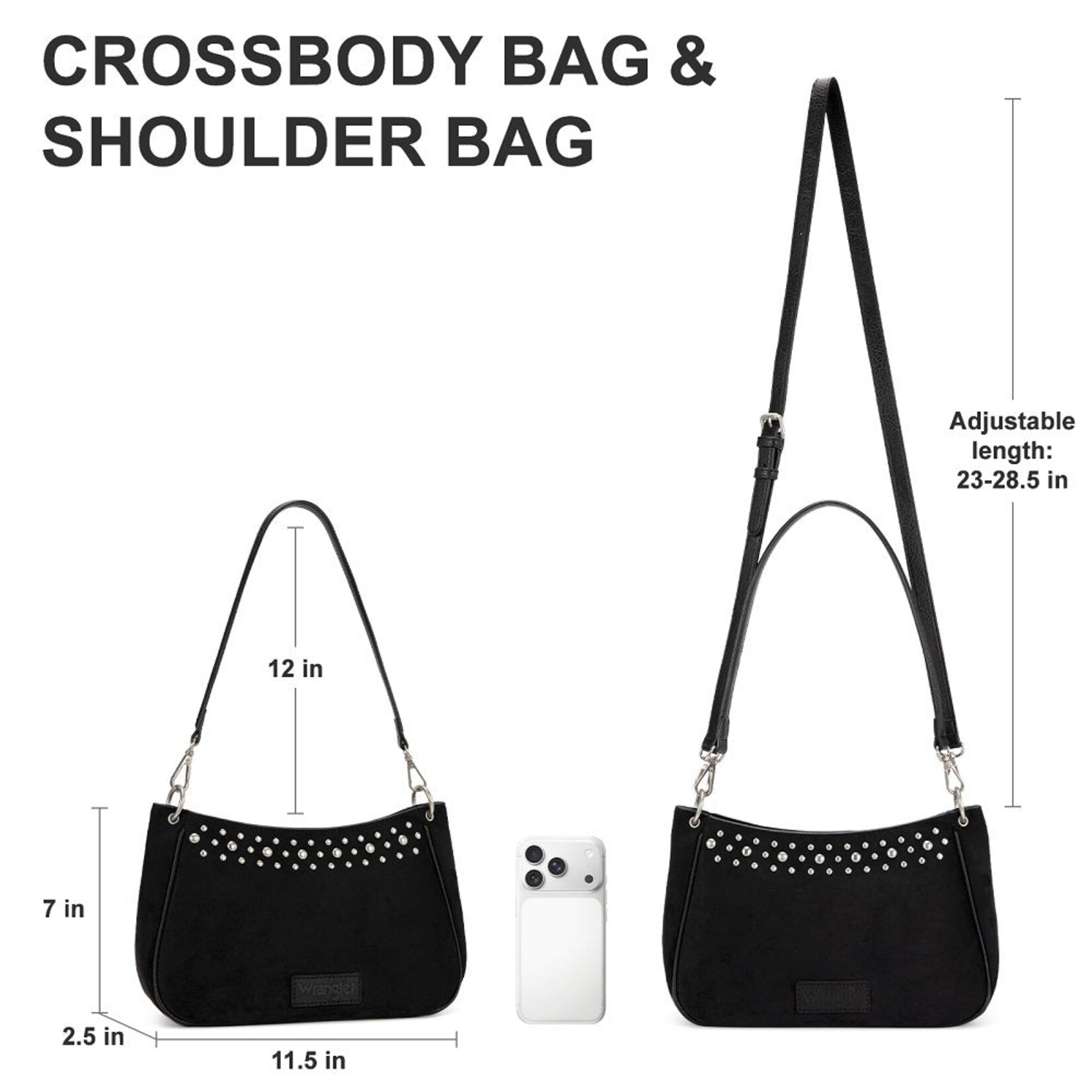 Wrangler WG-HB-585-2003-BK - Black - Wrangler Studded Western Shoulder Crossbody Bag