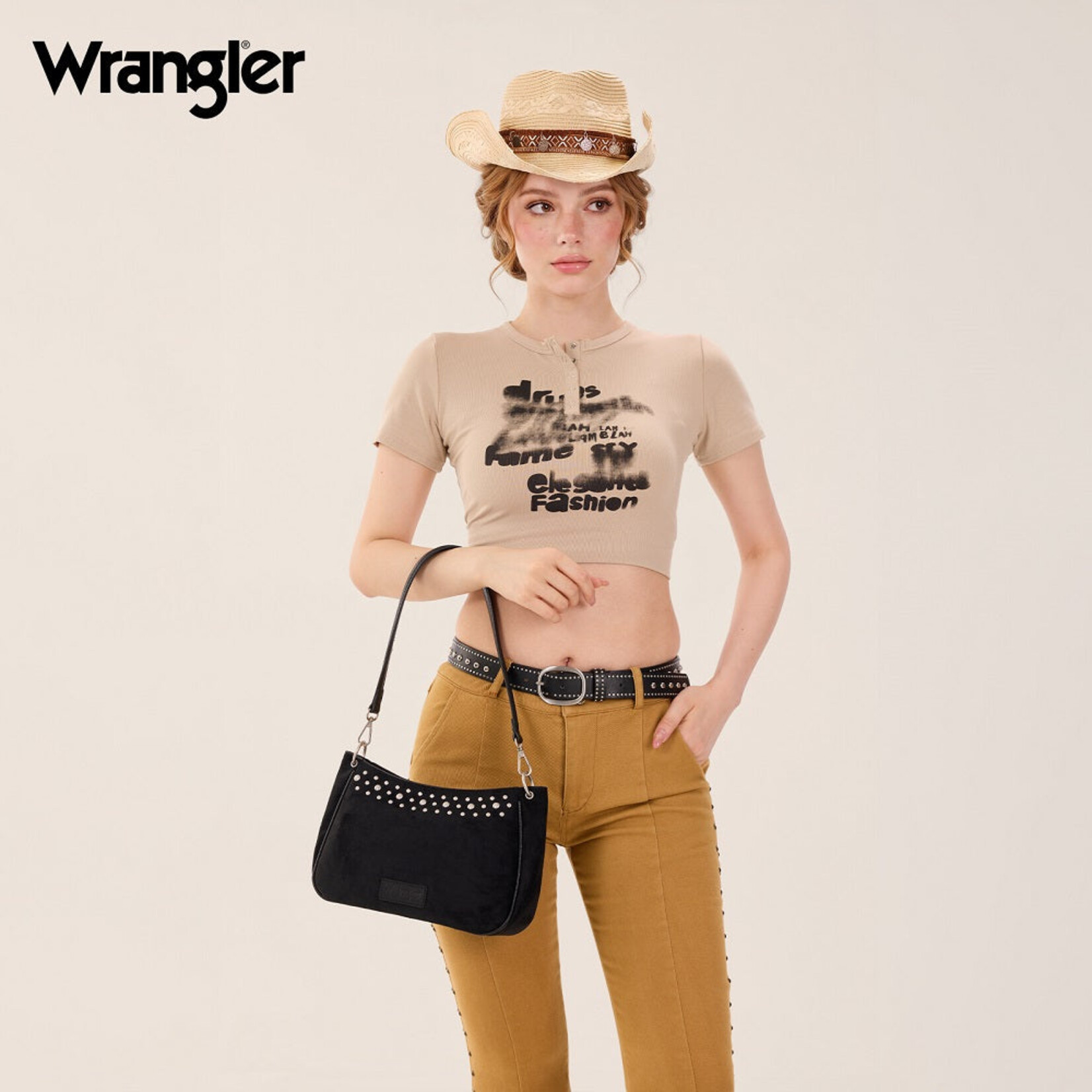 Wrangler WG-HB-585-2003-BK - Black - Wrangler Studded Western Shoulder Crossbody Bag