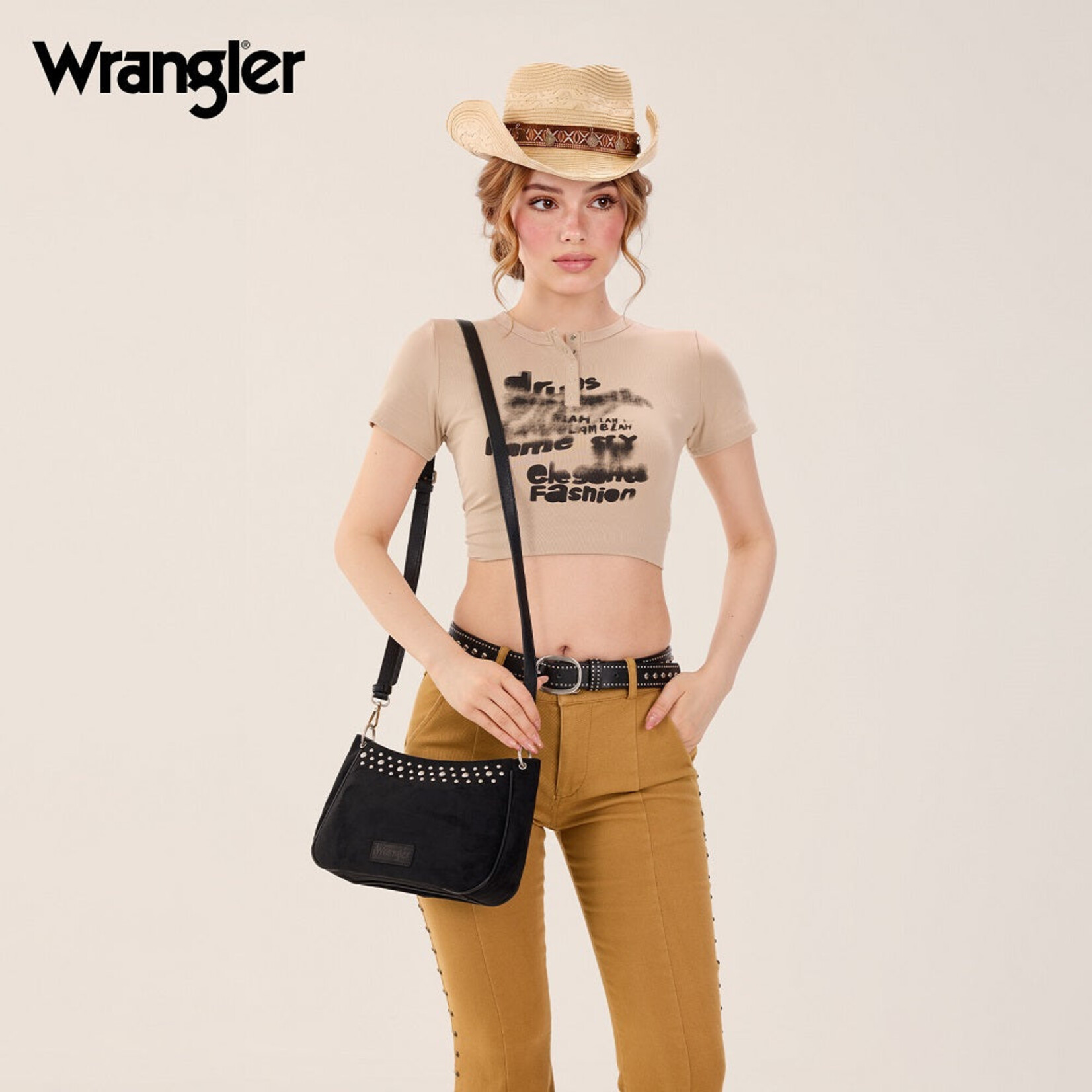 Wrangler WG-HB-585-2003-BK - Black - Wrangler Studded Western Shoulder Crossbody Bag