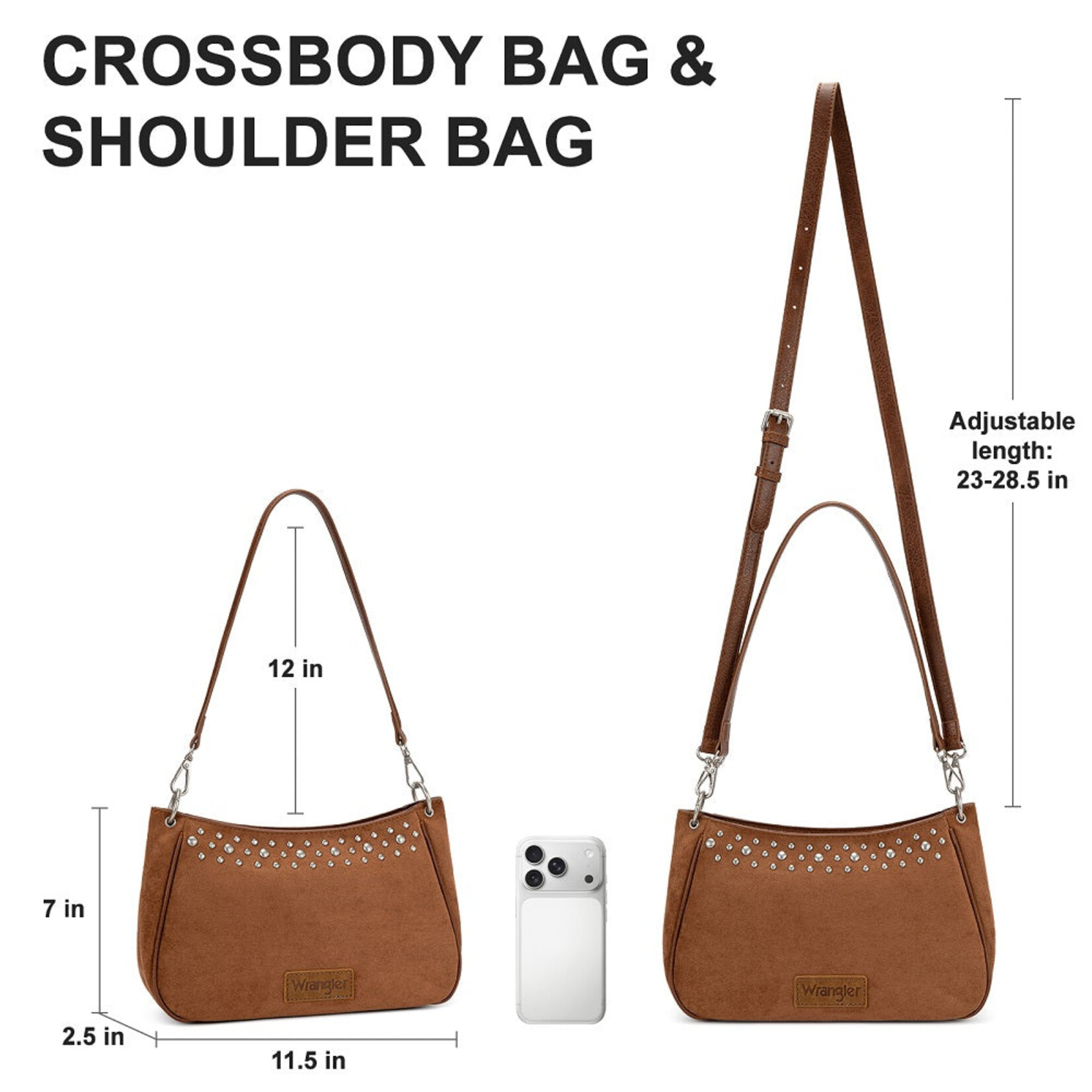 Wrangler WG-HB-585-2003-BR - Brown - Wrangler Studded Western Shoulder Crossbody Bag