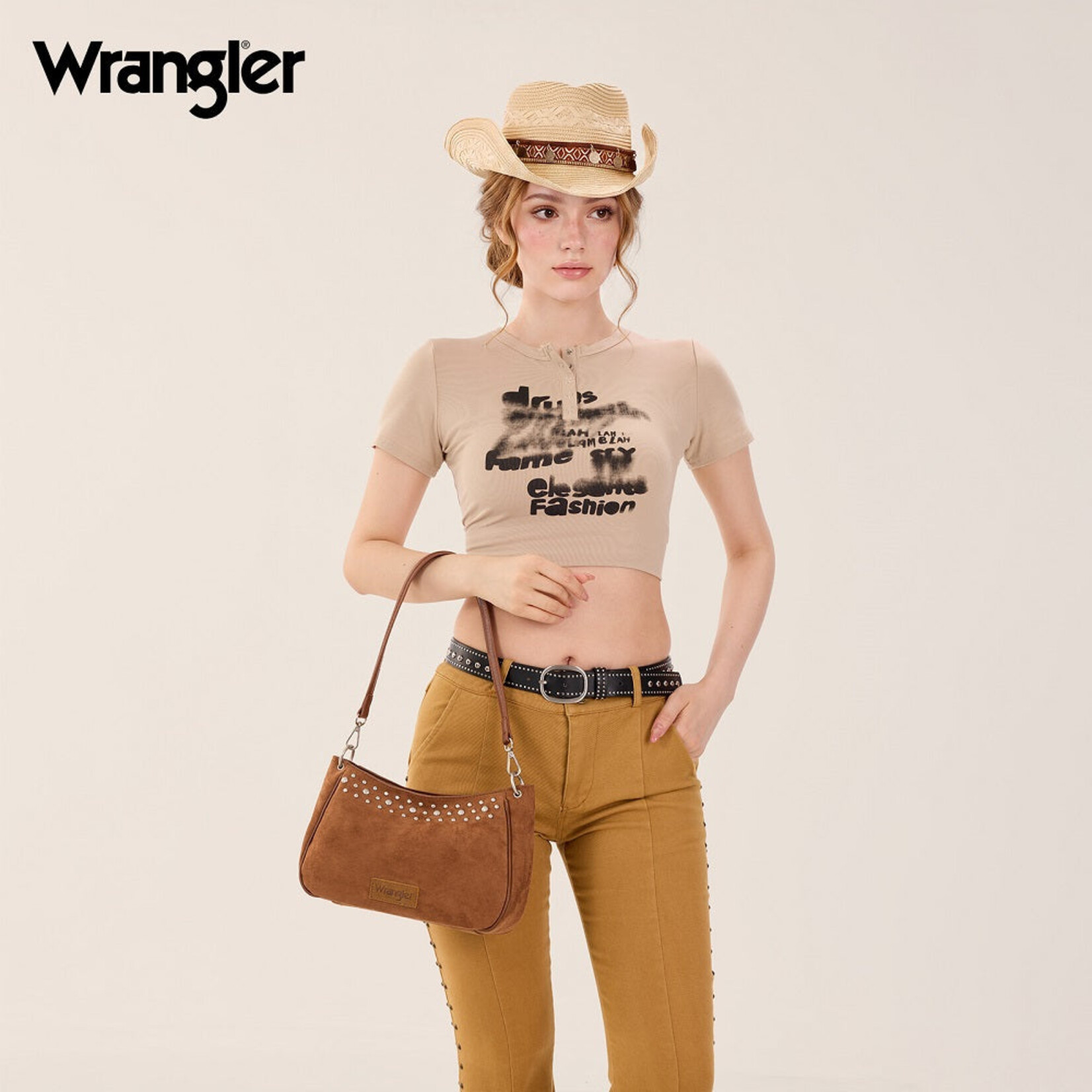 Wrangler WG-HB-585-2003-BR - Brown - Wrangler Studded Western Shoulder Crossbody Bag