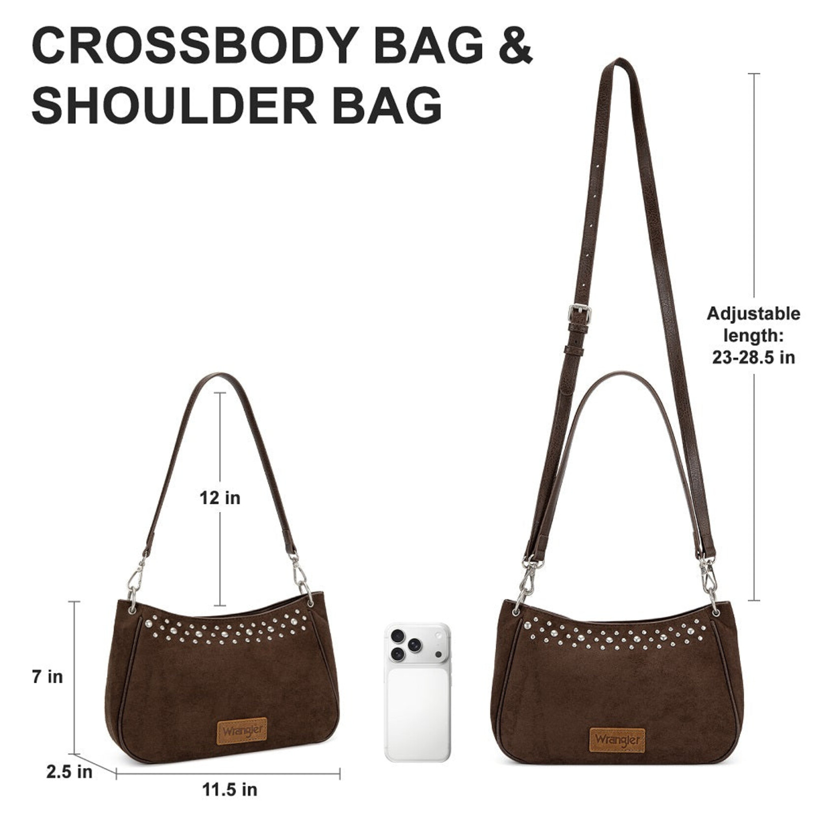 Wrangler WG-HB-585-2003-CF - Coffee - Wrangler Studded Western Shoulder Crossbody Bag